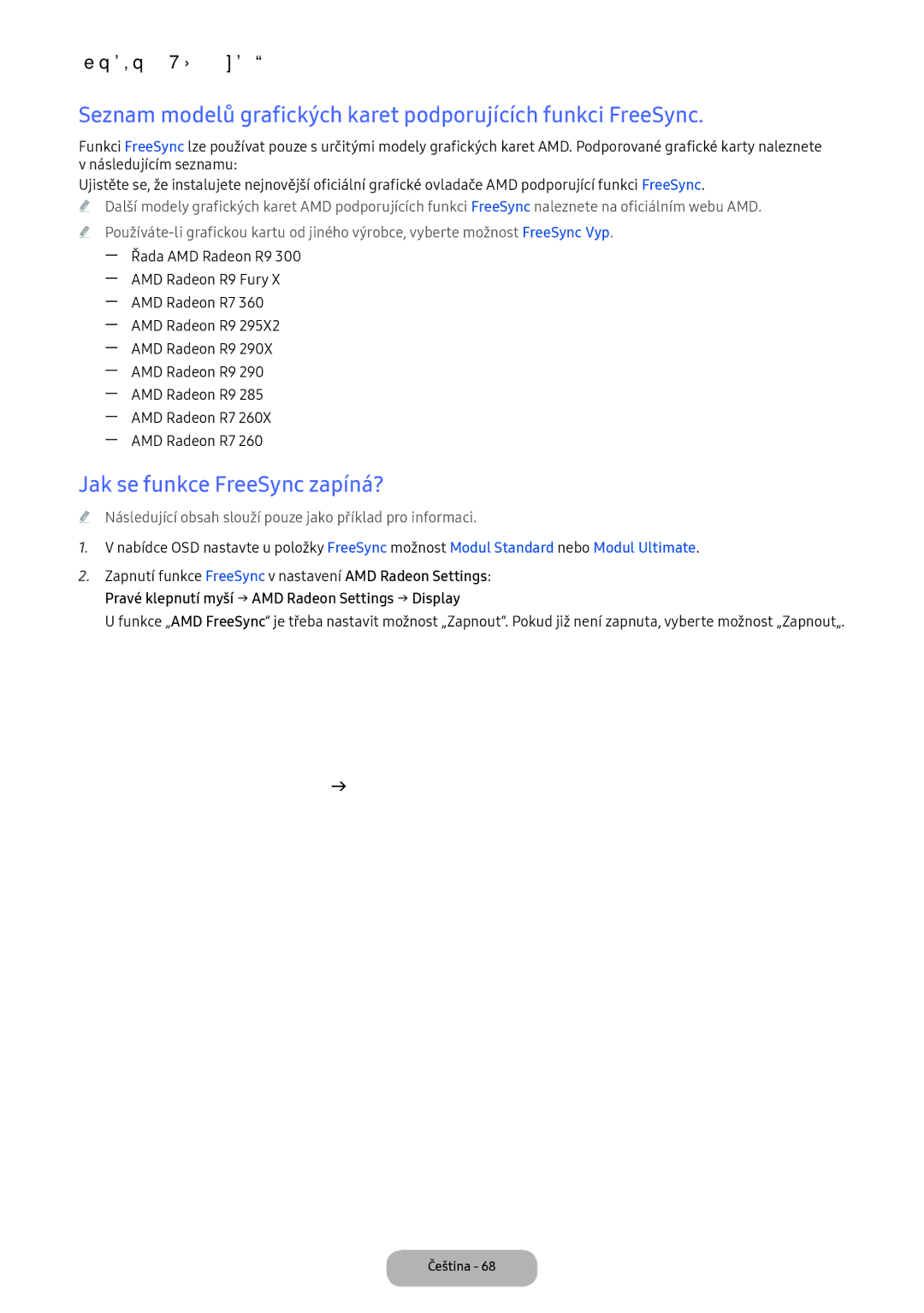 Samsung LV32F390FEIXEN, LV27F390FEWXEN Jak se funkce FreeSync zapíná?, Řada AMD Radeon R9 AMD Radeon R9 Fury AMD Radeon R7 