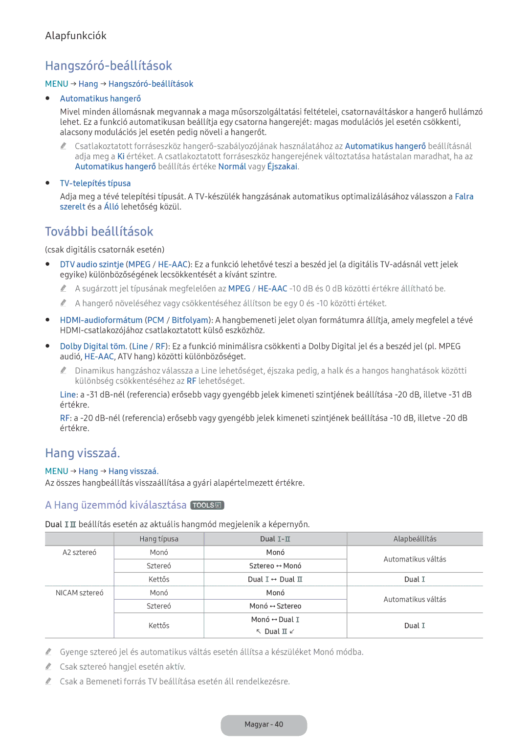 Samsung LV27F390FEWXEN manual Hangszóró-beállítások, További beállítások, Hang visszaá, Hang üzemmód kiválasztása t 