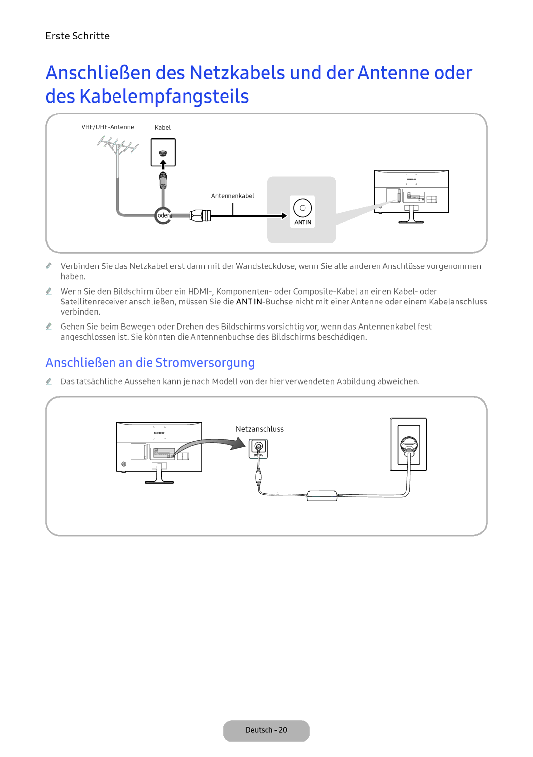 Samsung LV32F390FEXXEN, LV27F390FEWXEN, LV32F390FEWXEN manual Anschließen an die Stromversorgung 