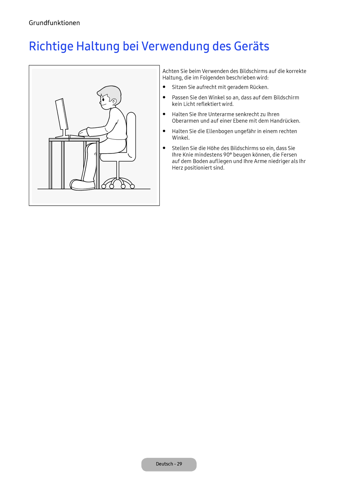 Samsung LV32F390FEXXEN, LV27F390FEWXEN, LV32F390FEWXEN Richtige Haltung bei Verwendung des Geräts, Herz positioniert sind 