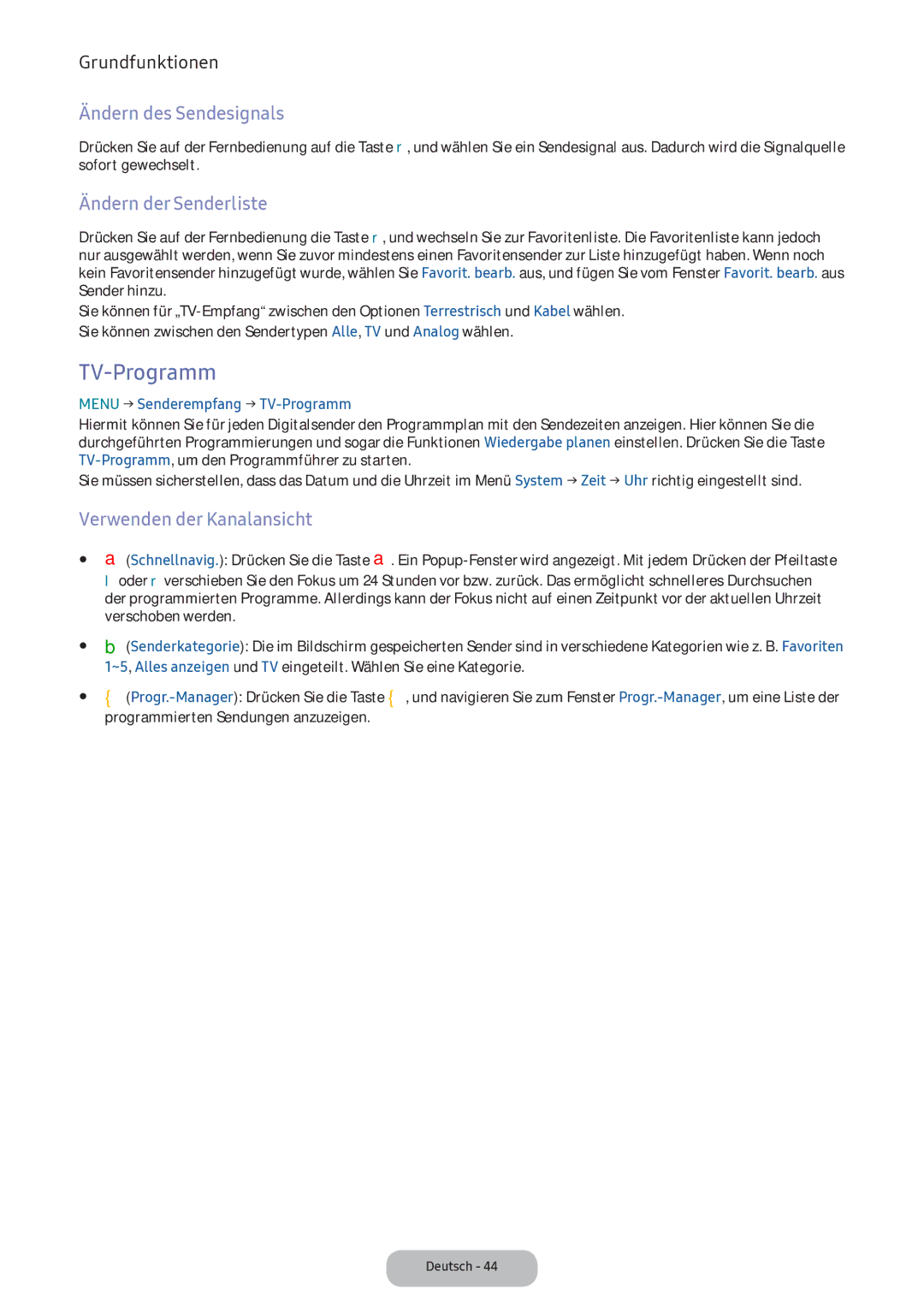 Samsung LV32F390FEXXEN manual TV-Programm, Ändern des Sendesignals, Ändern der Senderliste, Verwenden der Kanalansicht 