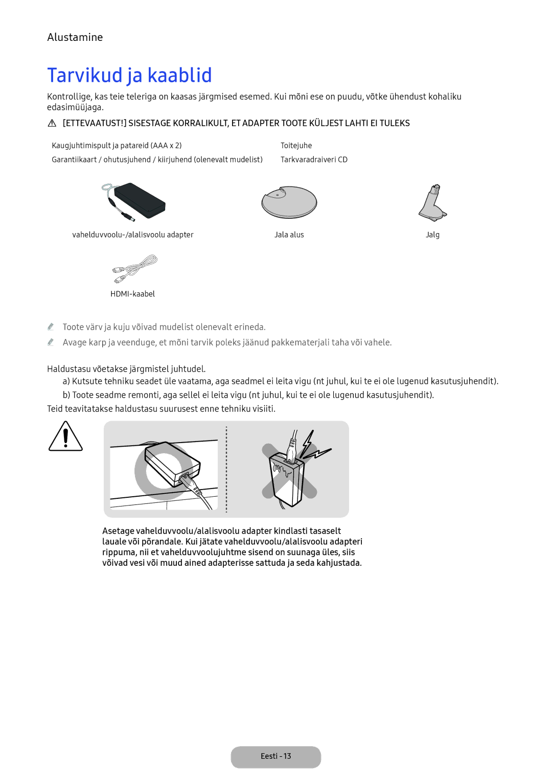 Samsung LV32F390FEWXEN, LV27F390FEWXEN manual Tarvikud ja kaablid 