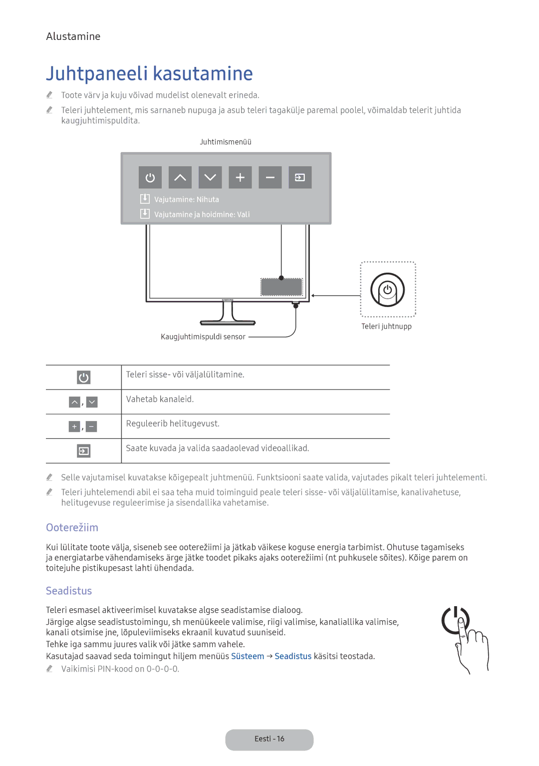 Samsung LV27F390FEWXEN, LV32F390FEWXEN manual Juhtpaneeli kasutamine, Ooterežiim, Seadistus 