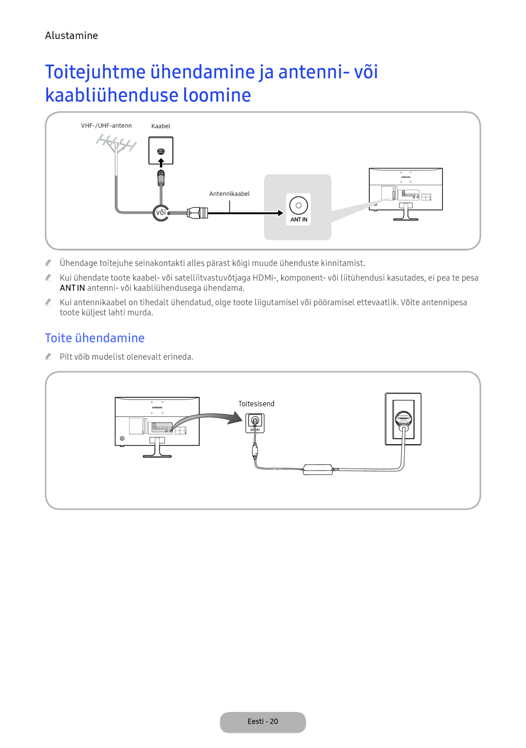 Samsung LV27F390FEWXEN, LV32F390FEWXEN manual Toite ühendamine, Pilt võib mudelist olenevalt erineda 