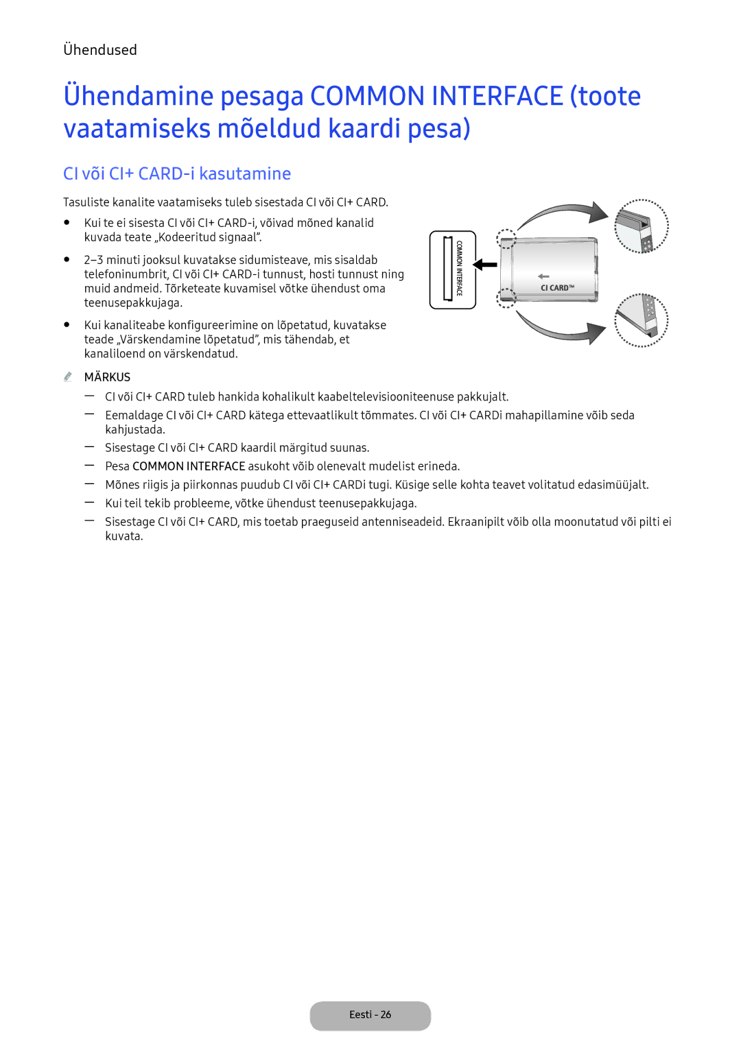 Samsung LV27F390FEWXEN, LV32F390FEWXEN manual CI või CI+ CARD-i kasutamine 