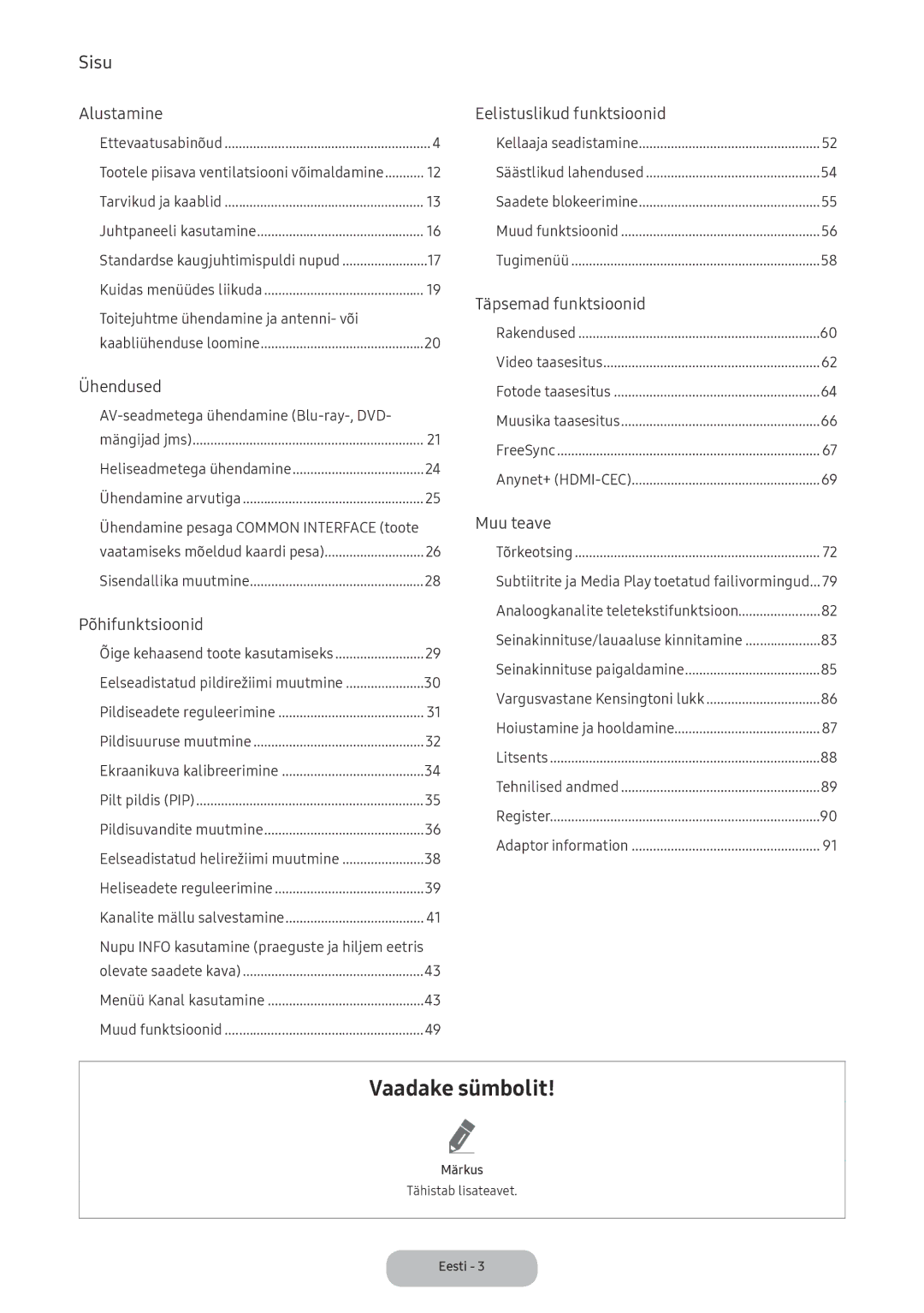 Samsung LV32F390FEWXEN, LV27F390FEWXEN manual Vaadake sümbolit 