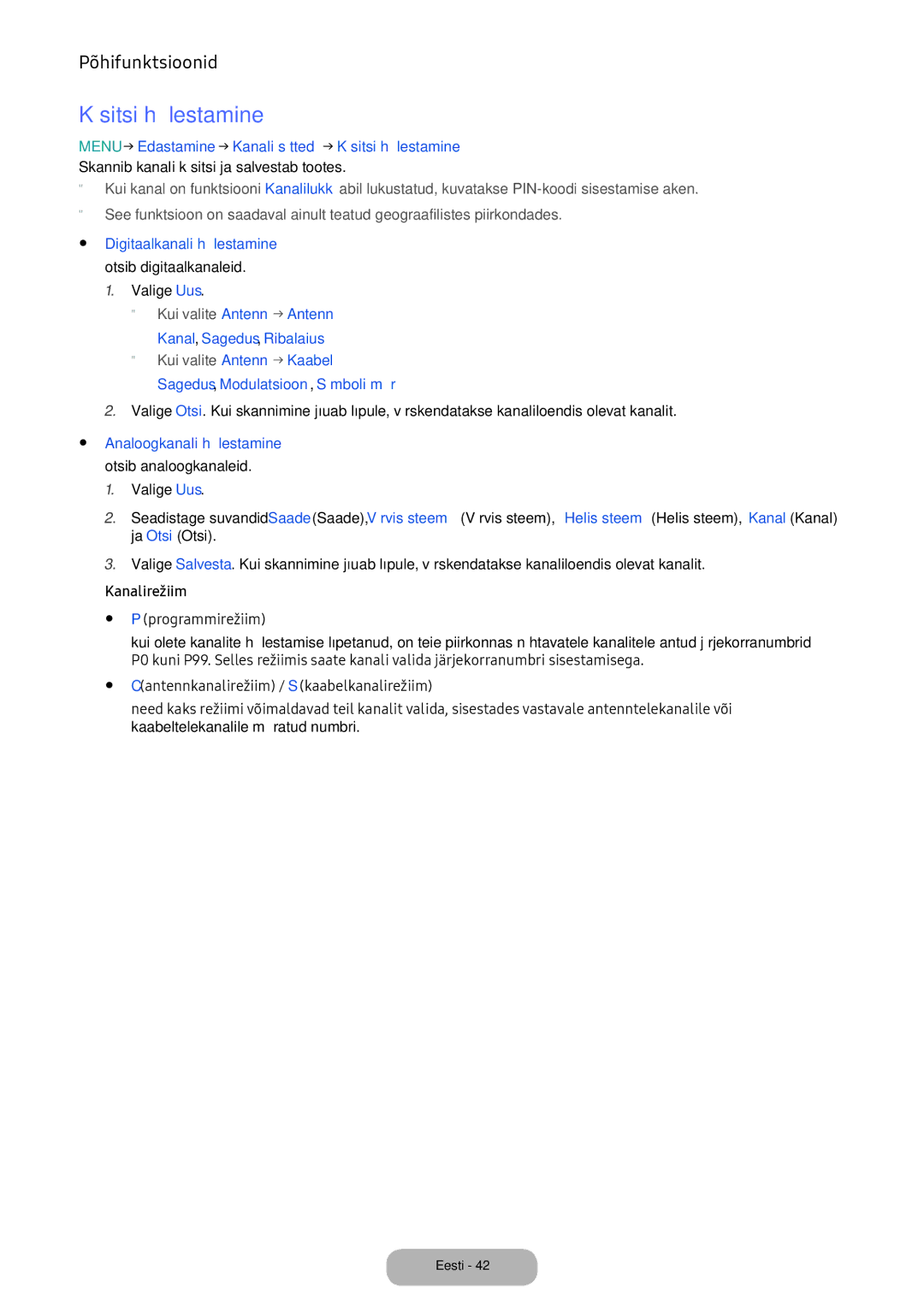 Samsung LV27F390FEWXEN manual Menu → Edastamine → Kanali sätted → Käsitsi häälestamine, Digitaalkanali häälestamine 