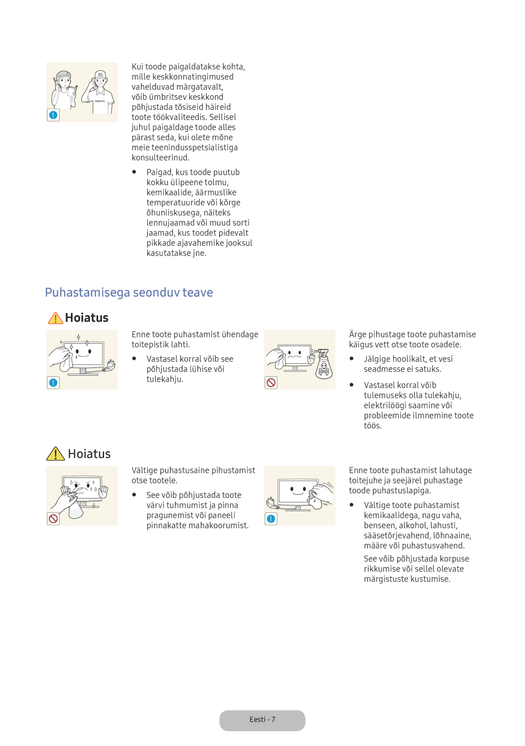 Samsung LV32F390FEWXEN, LV27F390FEWXEN manual Puhastamisega seonduv teave 