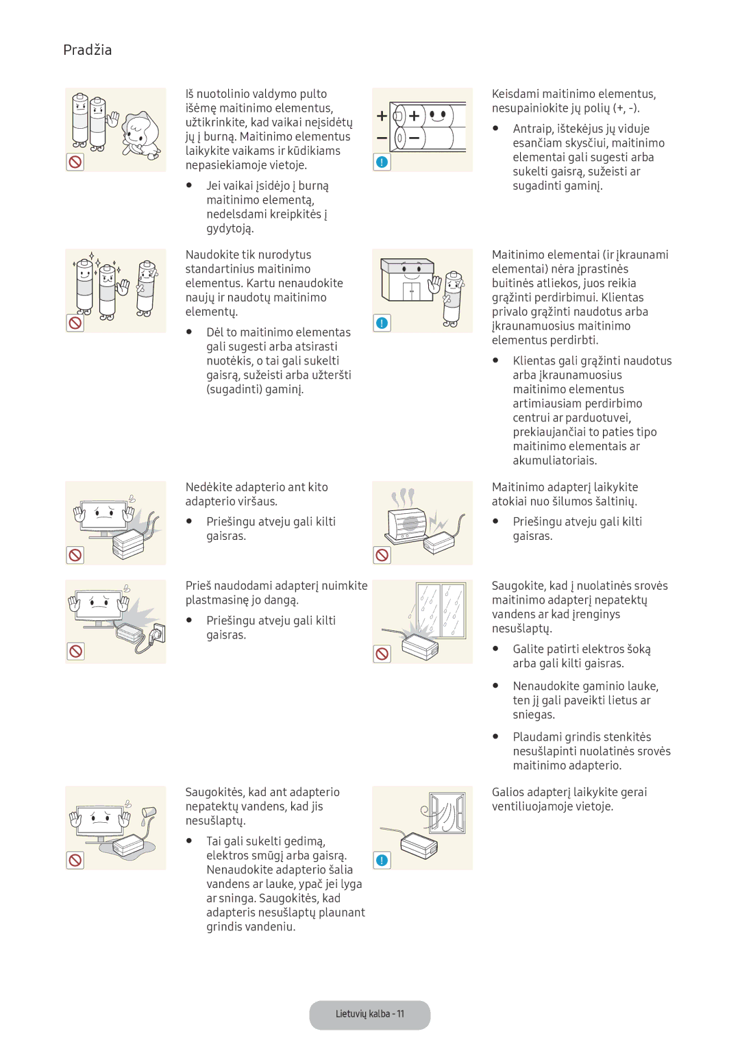 Samsung LV32F390FEWXEN, LV27F390FEWXEN manual Maitinimo adapterio, Galios adapterį laikykite gerai ventiliuojamoje vietoje 