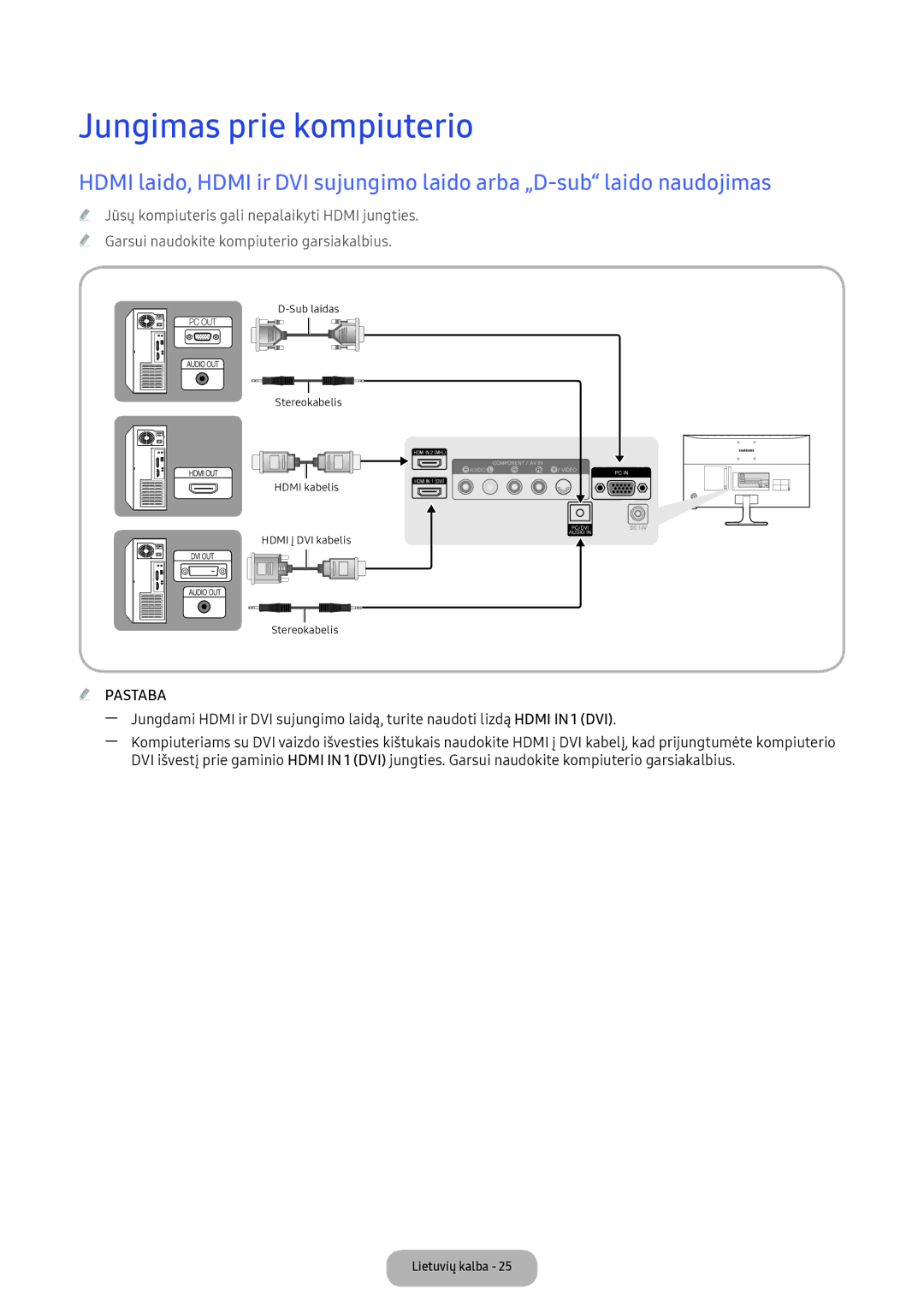 Samsung LV32F390FEWXEN, LV27F390FEWXEN manual Jungimas prie kompiuterio 