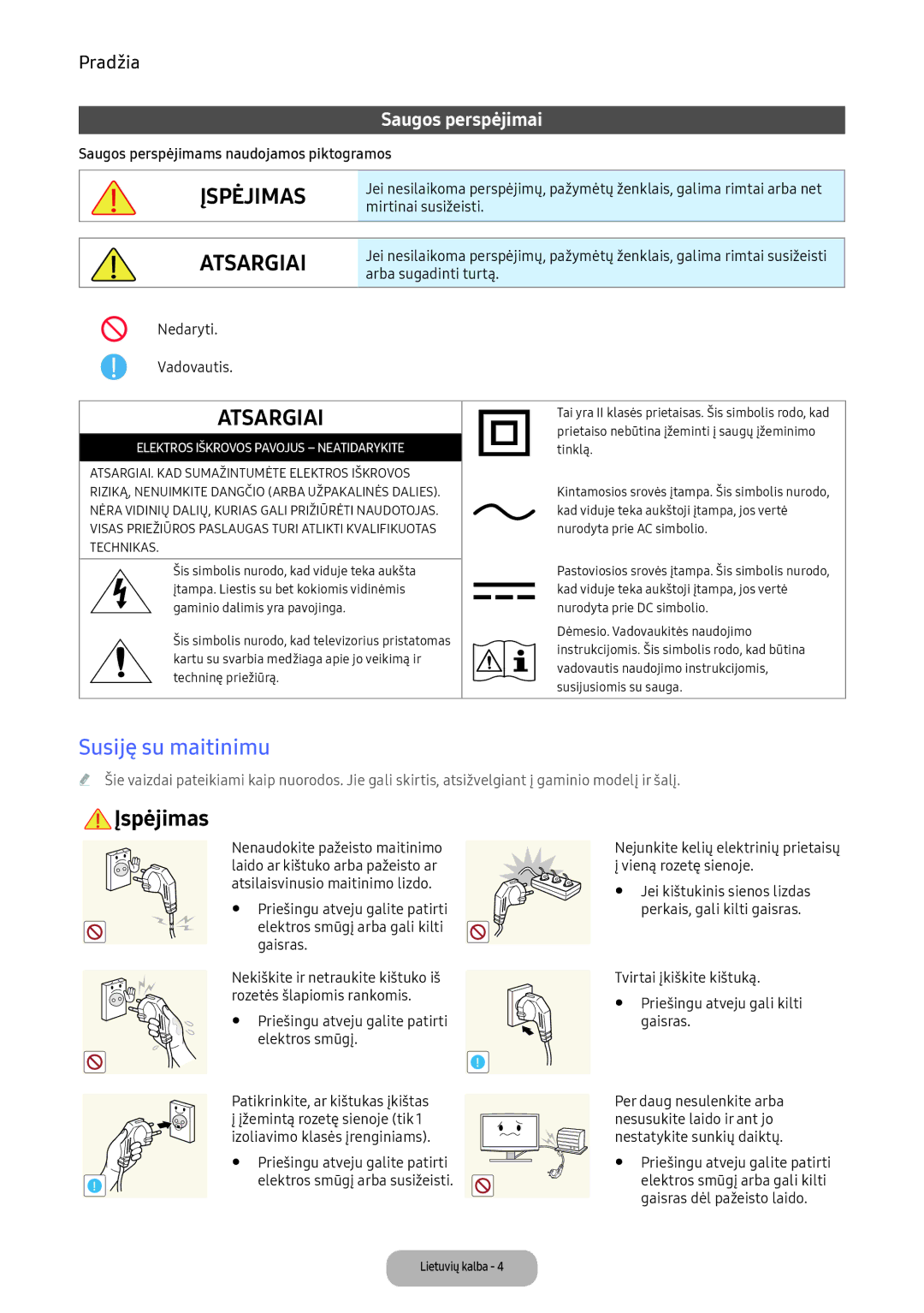 Samsung LV27F390FEWXEN, LV32F390FEWXEN manual Susiję su maitinimu 