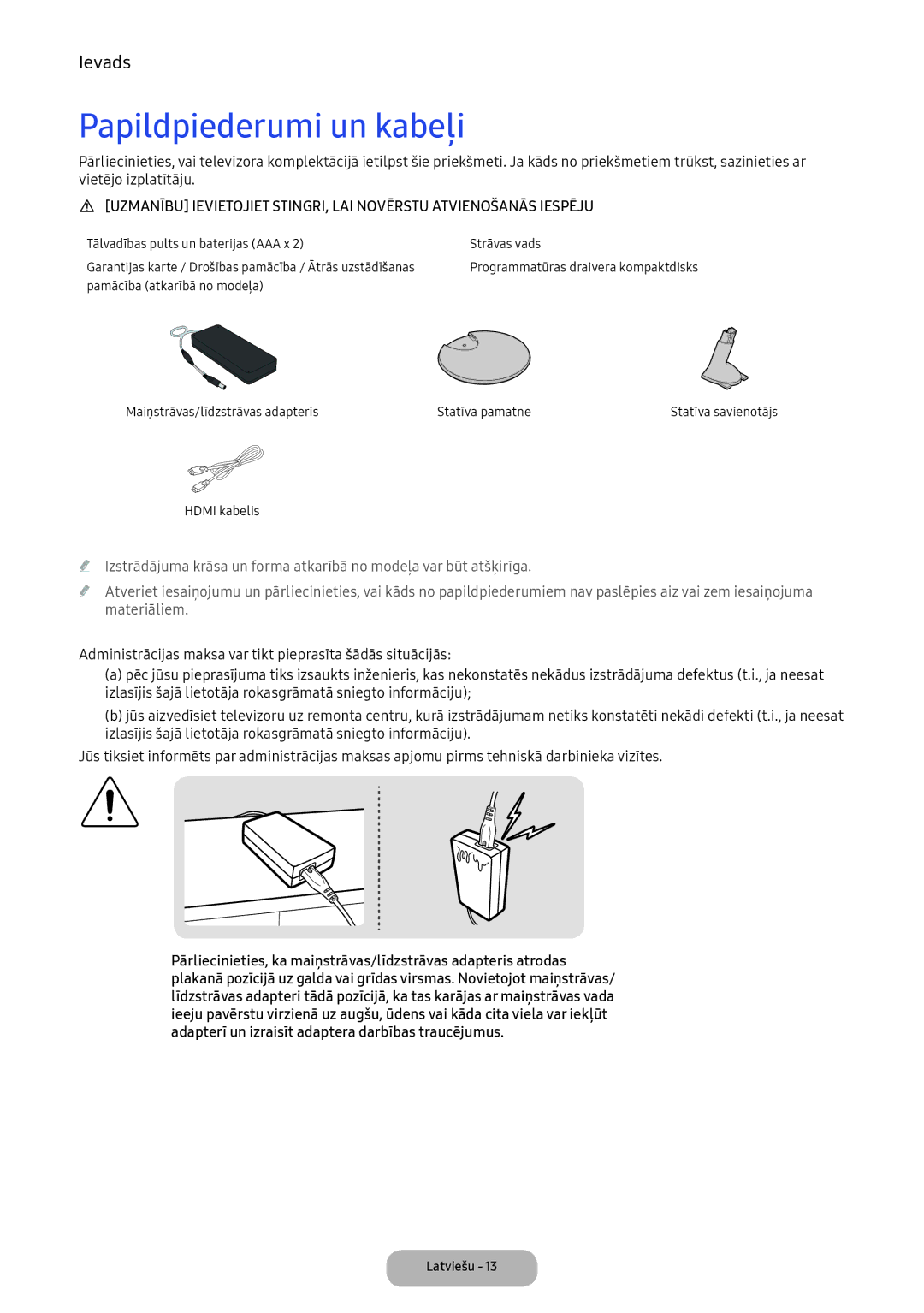 Samsung LV32F390FEWXEN, LV27F390FEWXEN manual Papildpiederumi un kabeļi 