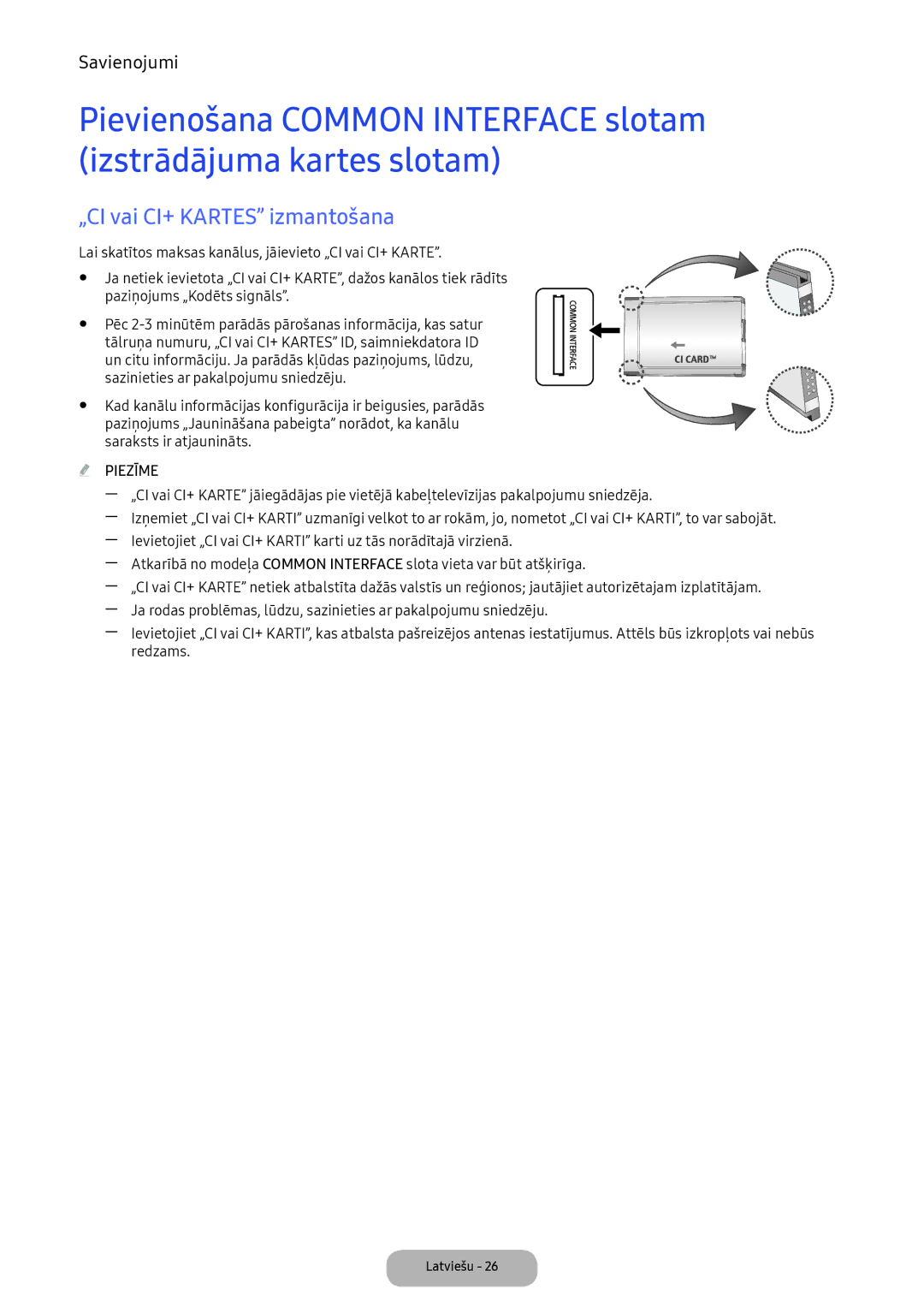 Samsung LV27F390FEWXEN, LV32F390FEWXEN manual „CI vai CI+ Kartes izmantošana 