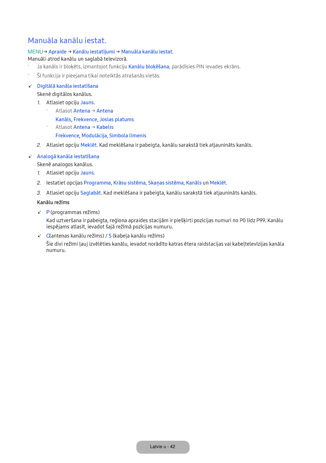 Samsung LV27F390FEWXEN manual Menu → Apraide → Kanālu iestatījumi → Manuāla kanālu iestat, Digitālā kanāla iestatīšana 