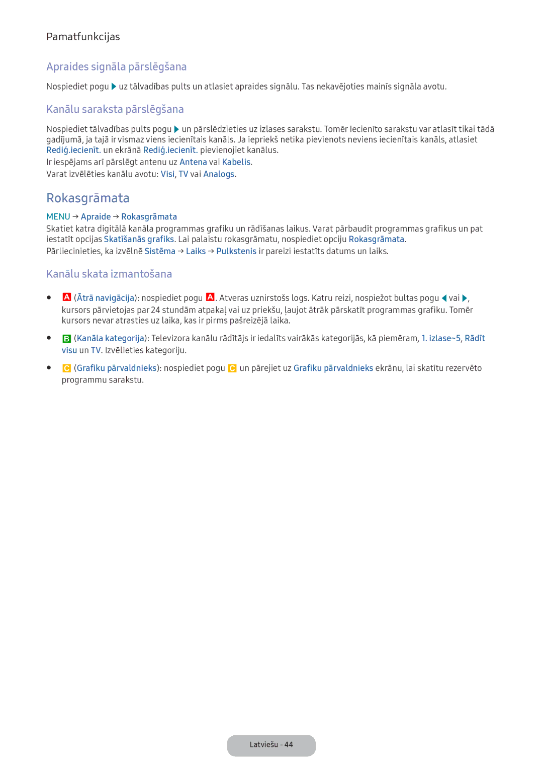 Samsung LV27F390FEWXEN Rokasgrāmata, Apraides signāla pārslēgšana, Kanālu saraksta pārslēgšana, Kanālu skata izmantošana 