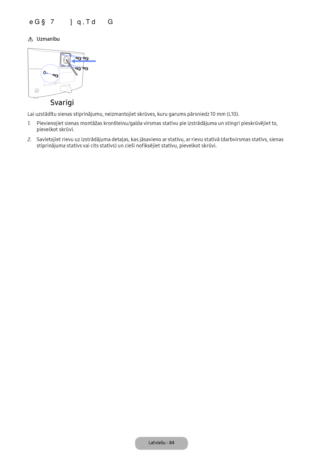 Samsung LV27F390FEWXEN, LV32F390FEWXEN manual Svarīgi 