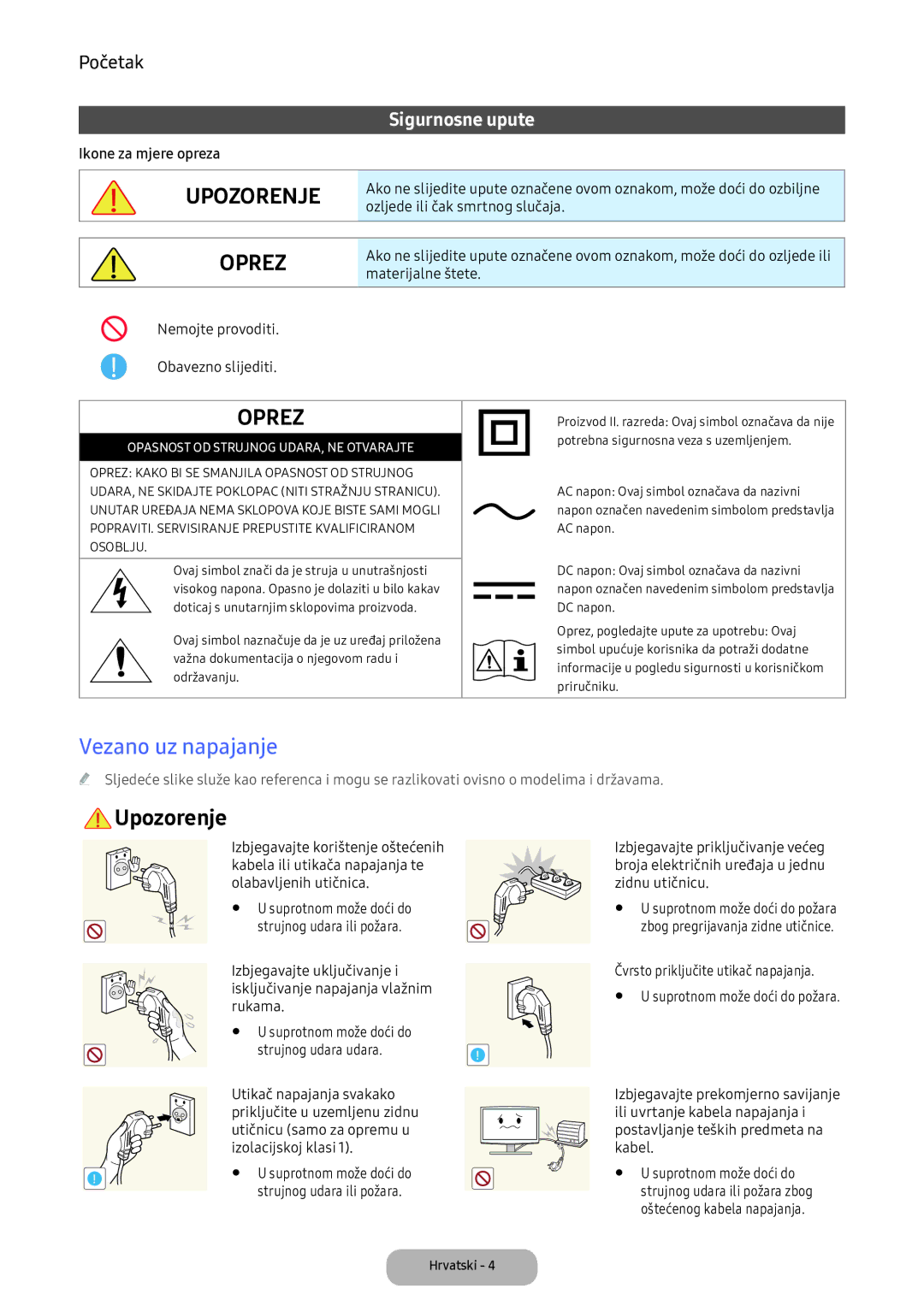 Samsung LV32F390FEIXEN manual Vezano uz napajanje, Čvrsto priključite utikač napajanja 