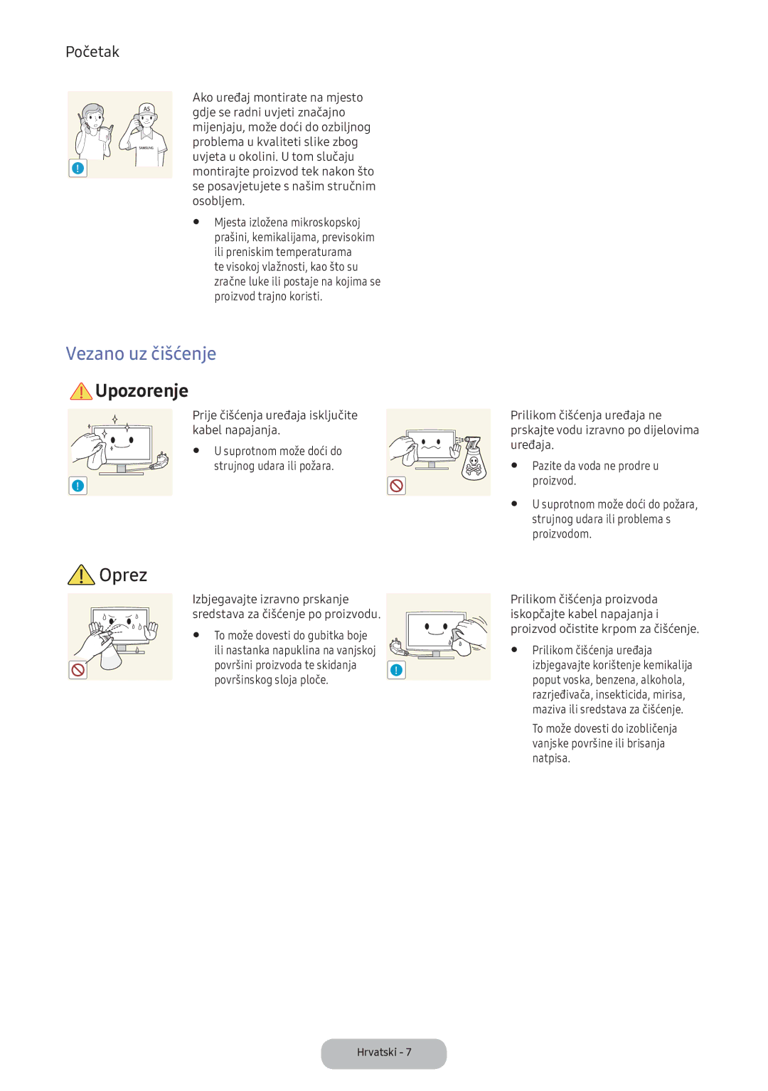 Samsung LV32F390FEIXEN manual Vezano uz čišćenje, Prije čišćenja uređaja isključite kabel napajanja, Proizvodom 