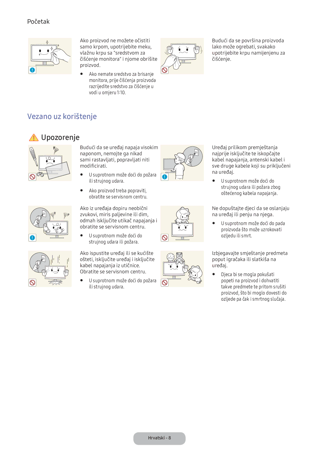 Samsung LV32F390FEIXEN manual Vezano uz korištenje, Ili strujnog udara, Ako proizvod treba popraviti 