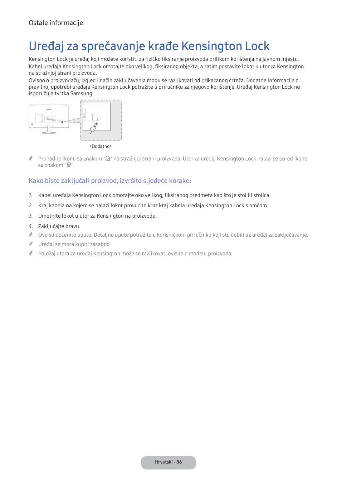 Samsung LV32F390FEIXEN manual Uređaj za sprečavanje krađe Kensington Lock 