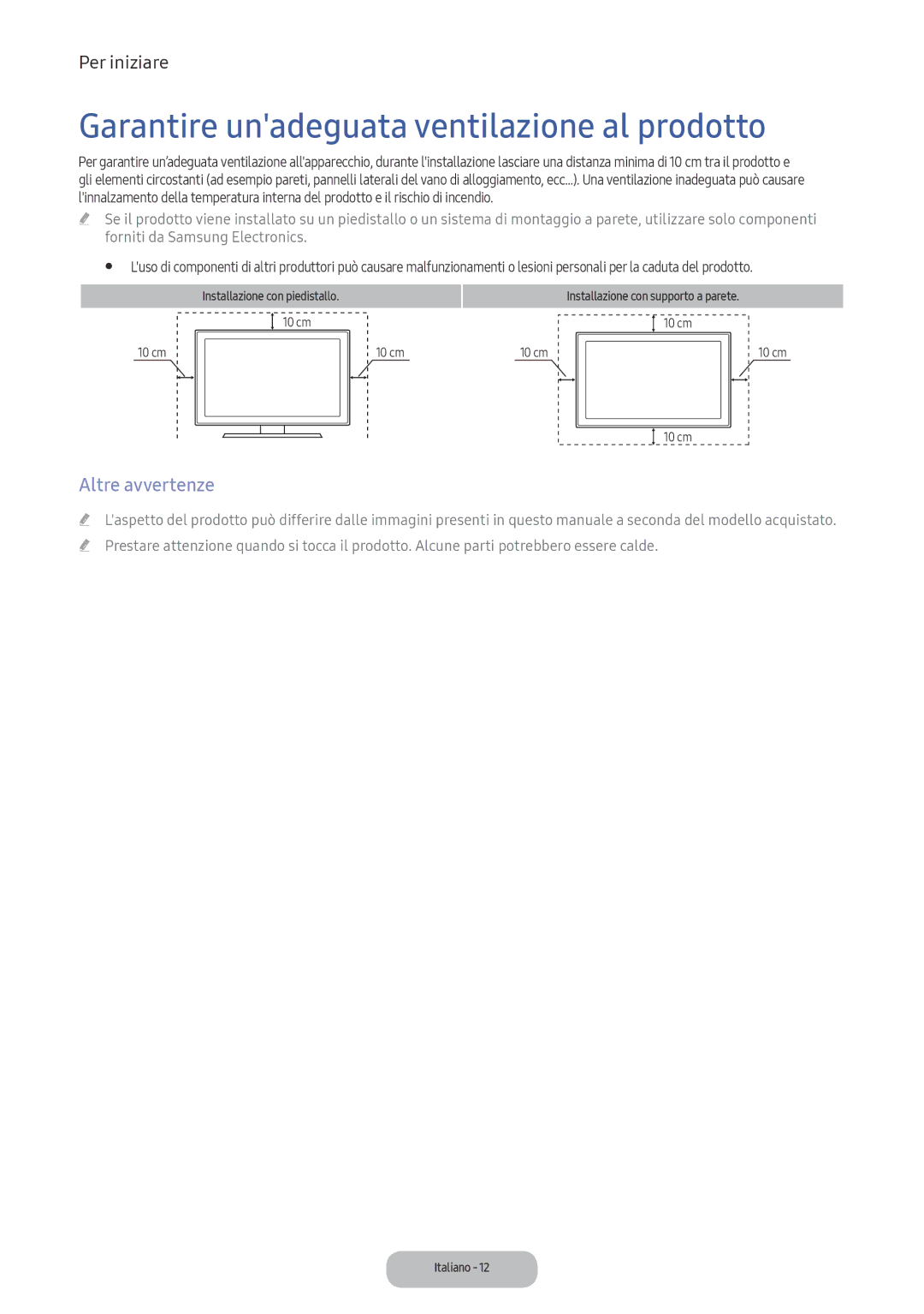 Samsung LV32F390FEWXEN, LV32F390FEIXEN, LV27F390FEIXEN manual Garantire unadeguata ventilazione al prodotto, Altre avvertenze 