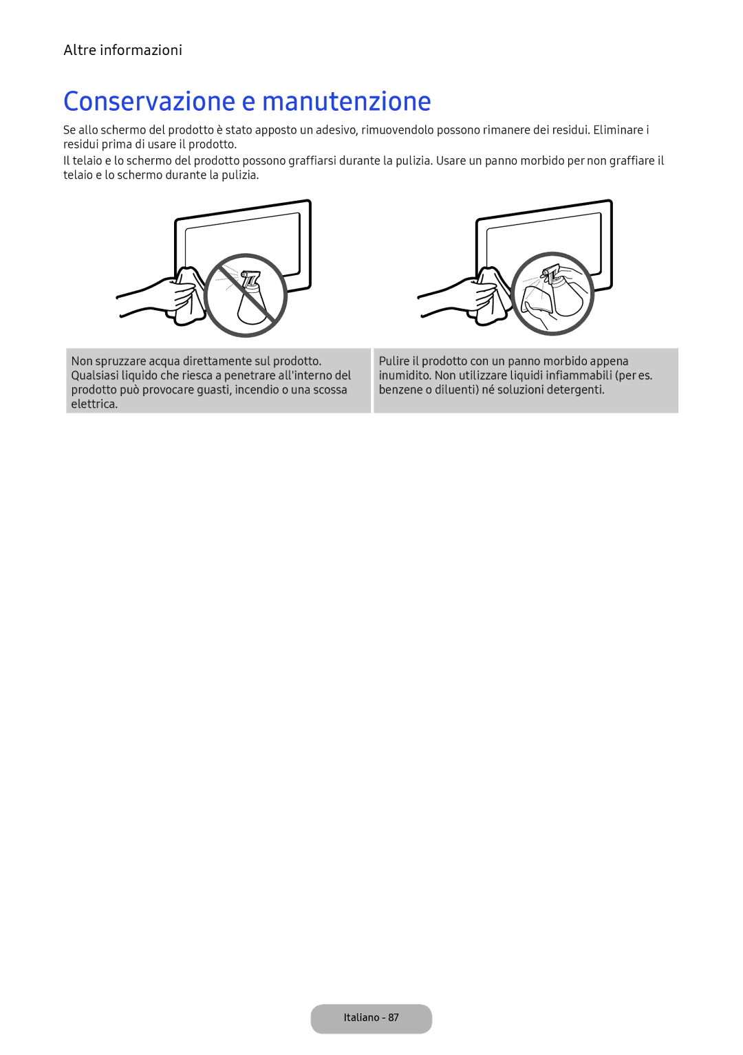 Samsung LV32F390FEWXEN, LV32F390FEIXEN, LV27F390FEIXEN manual Conservazione e manutenzione 