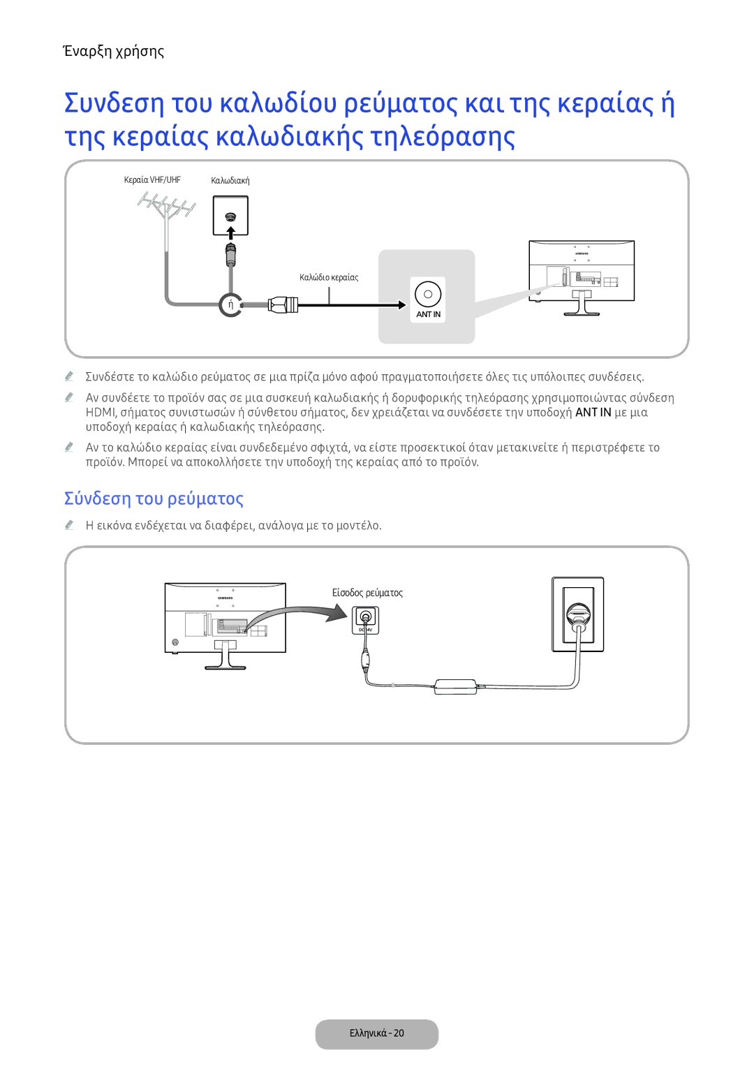 Samsung LV32F390FEWXEN, LV32F390FEXXEN manual Σύνδεση του ρεύματος 