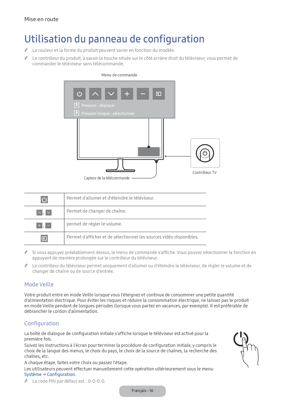 Samsung LV32F390FEXXEN manual Utilisation du panneau de configuration, Mode Veille, Configuration 