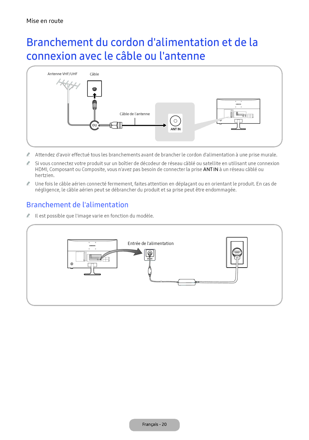 Samsung LV32F390FEXXEN manual Branchement de lalimentation 