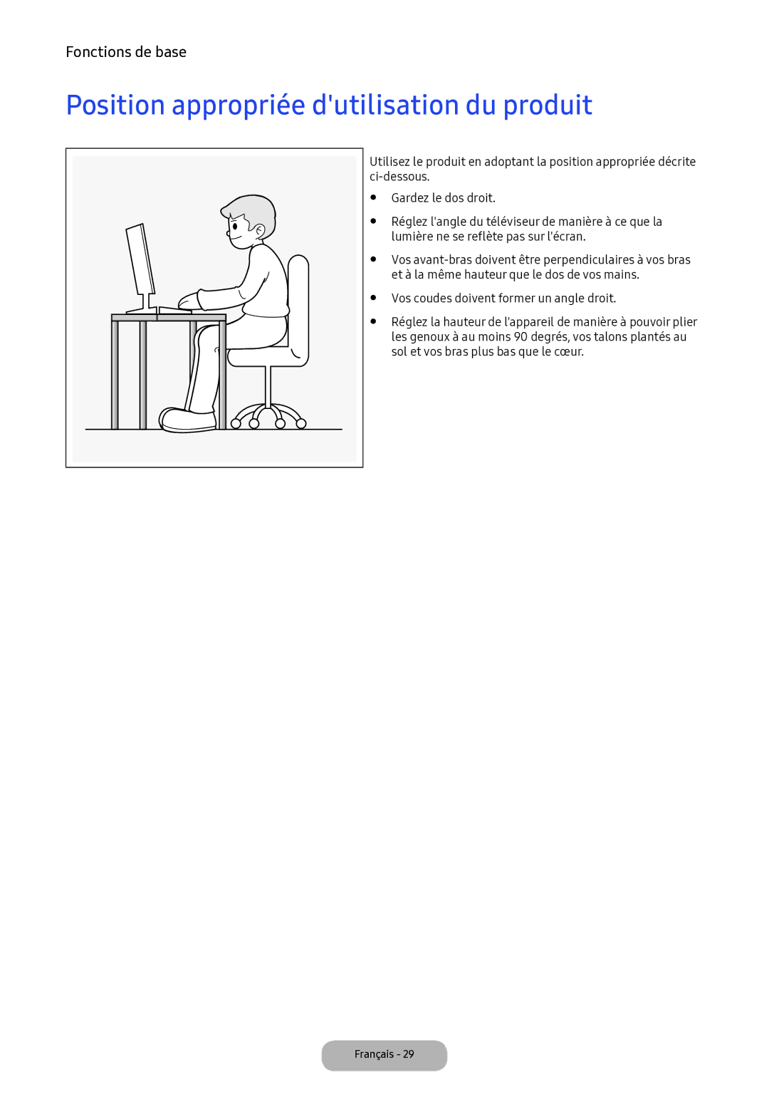 Samsung LV32F390FEXXEN manual Position appropriée dutilisation du produit 