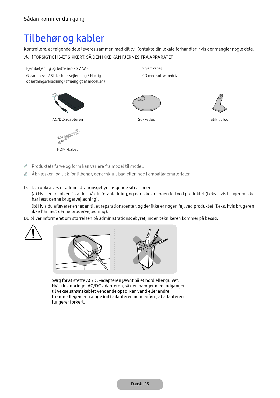 Samsung LV32F390FEXXXE manual Tilbehør og kabler 