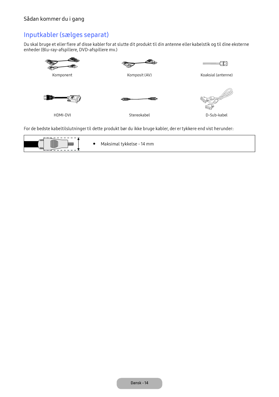 Samsung LV32F390FEXXXE manual Inputkabler sælges separat 