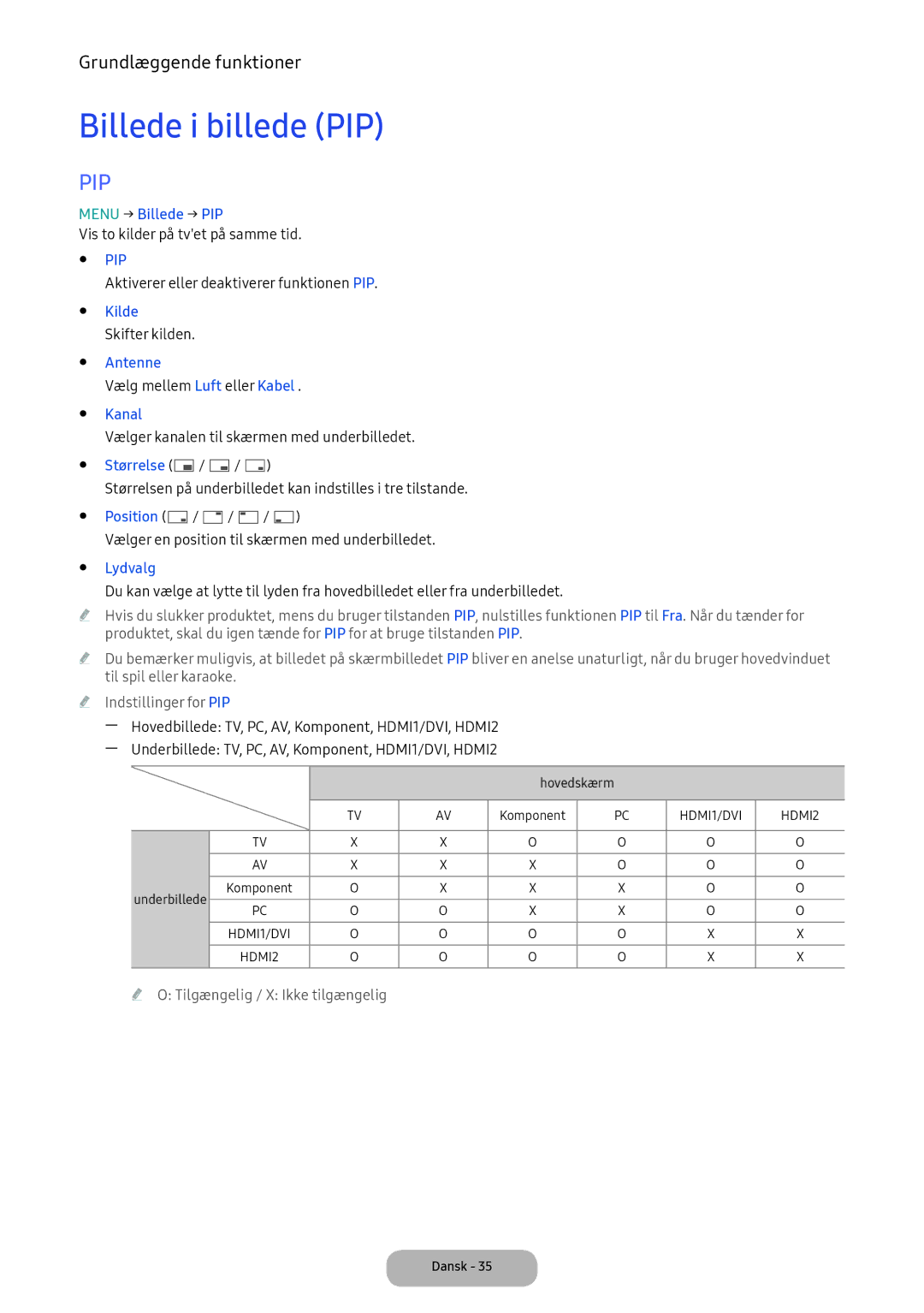 Samsung LV32F390FEXXXE manual Billede i billede PIP 