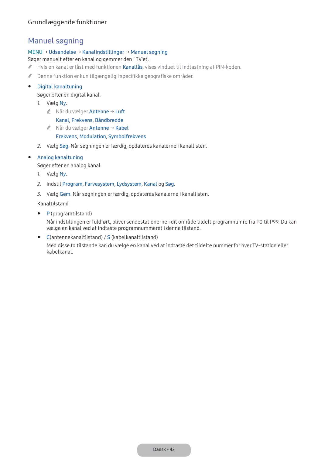 Samsung LV32F390FEXXXE manual Menu → Udsendelse → Kanalindstillinger → Manuel søgning, Digital kanaltuning 