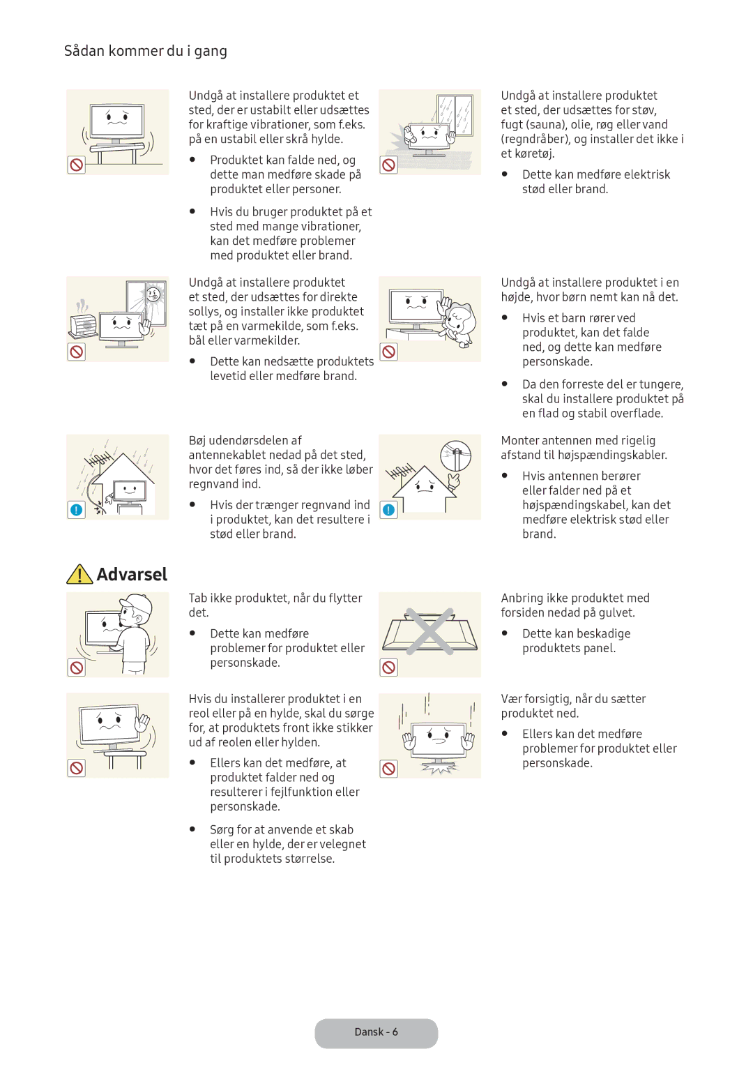 Samsung LV32F390FEXXXE manual Produktet kan falde ned, og, Dette man medføre skade på, Produktet eller personer 