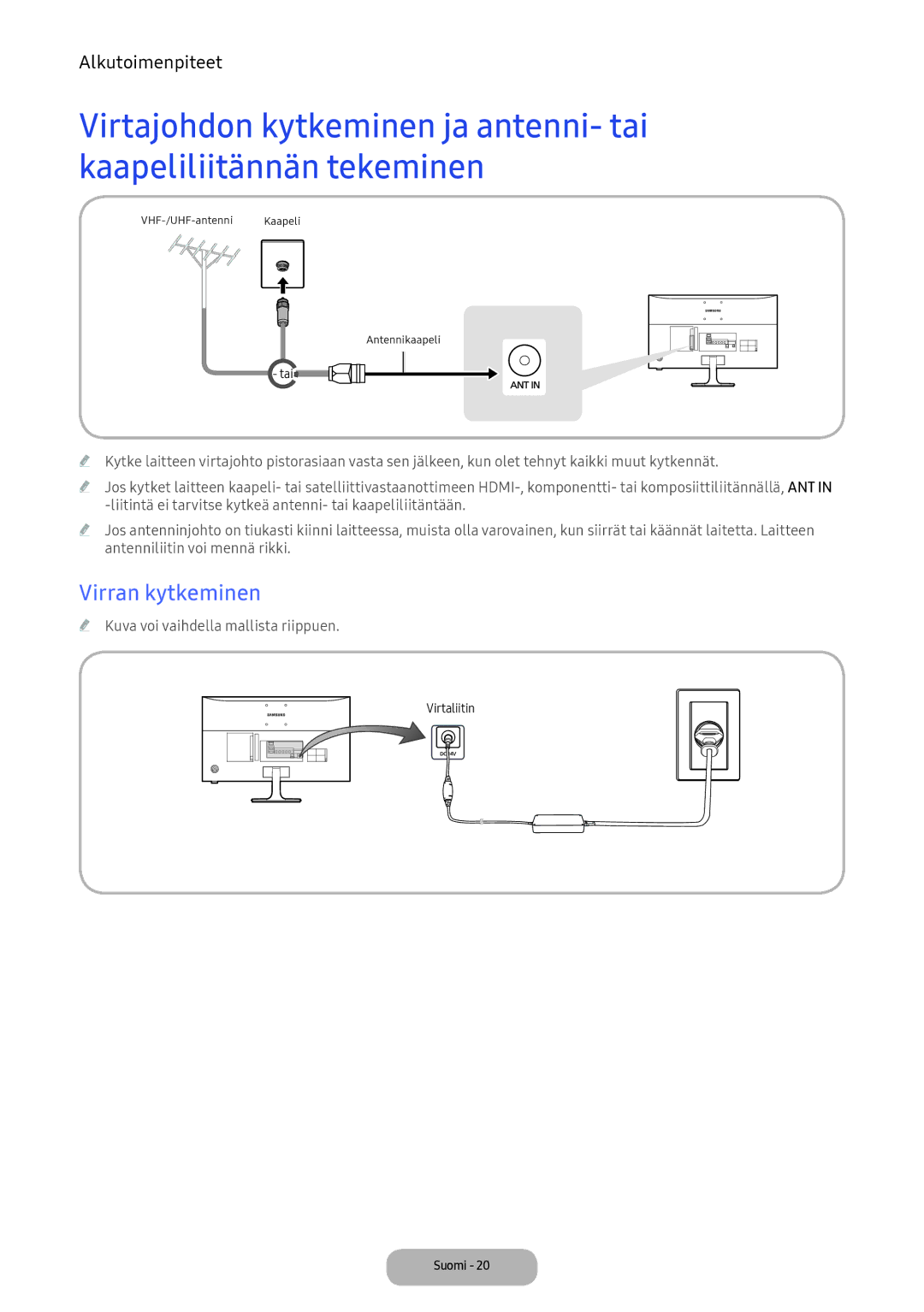 Samsung LV32F390FEXXXE manual Virran kytkeminen 