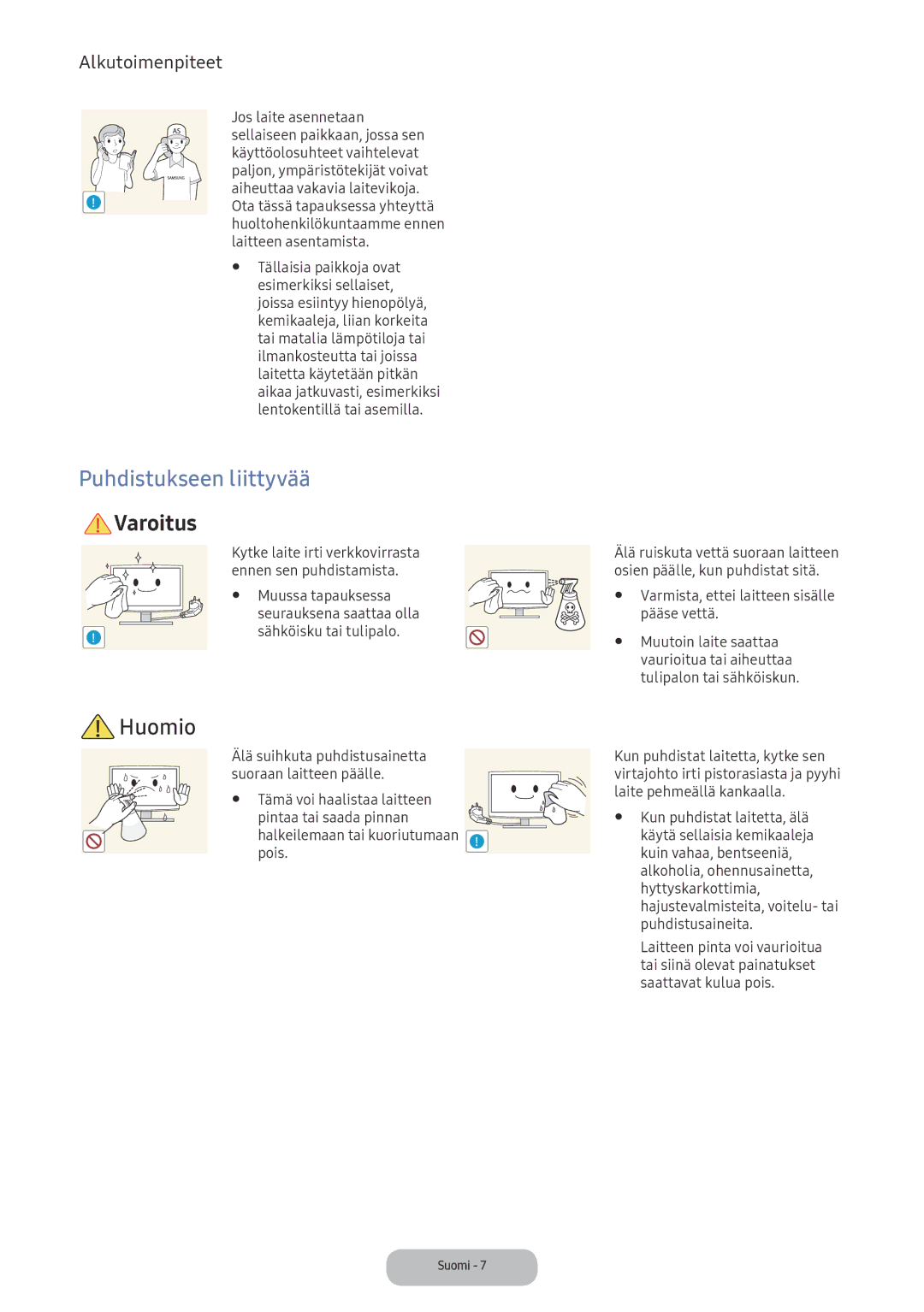 Samsung LV32F390FEXXXE manual Puhdistukseen liittyvää 