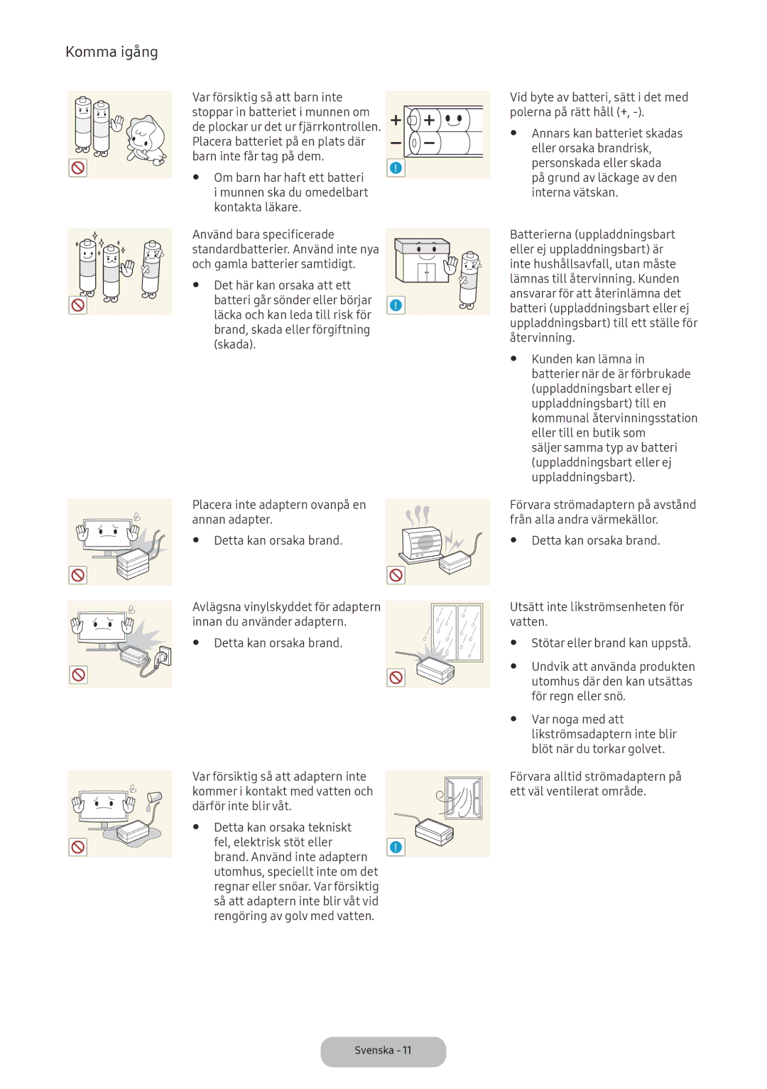 Samsung LV32F390FEXXXE manual För regn eller snö, Var noga med att, Likströmsadaptern inte blir, Blöt när du torkar golvet 