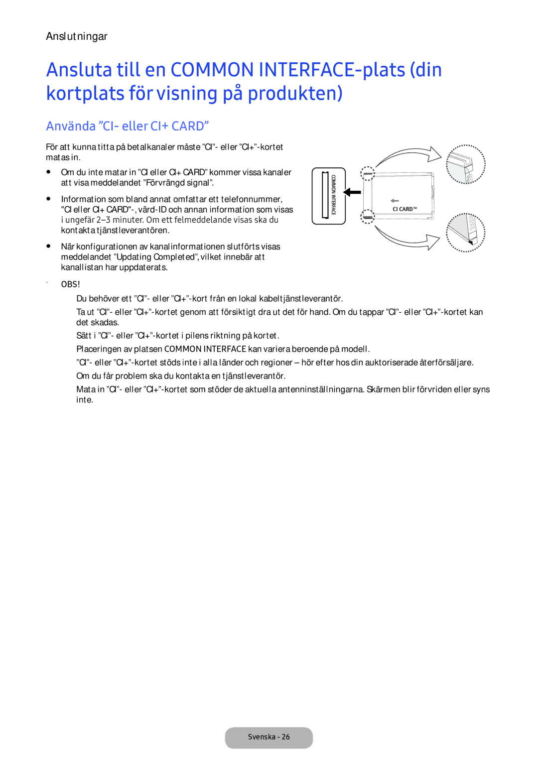 Samsung LV32F390FEXXXE manual Använda CI- eller CI+ Card 