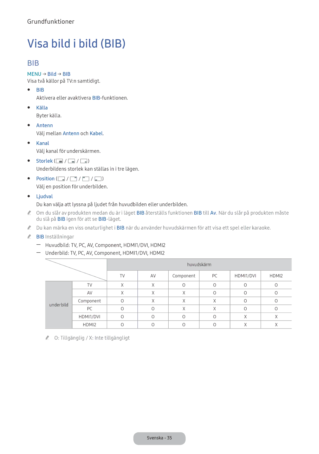 Samsung LV32F390FEXXXE manual Visa bild i bild BIB 