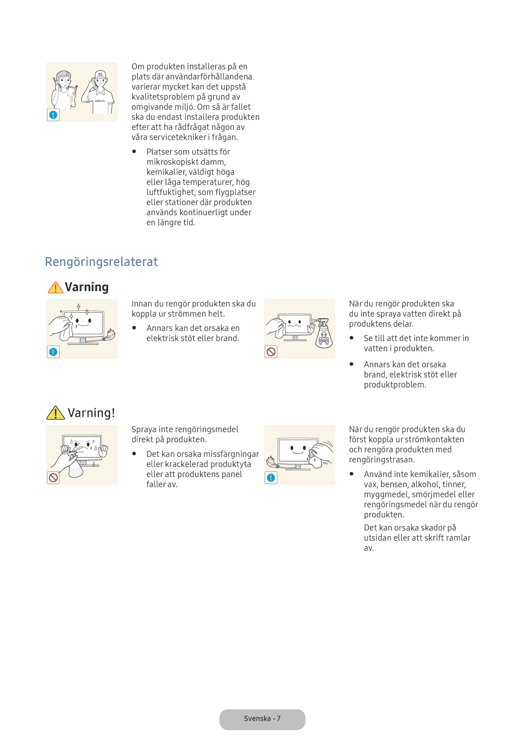 Samsung LV32F390FEXXXE manual Rengöringsrelaterat 