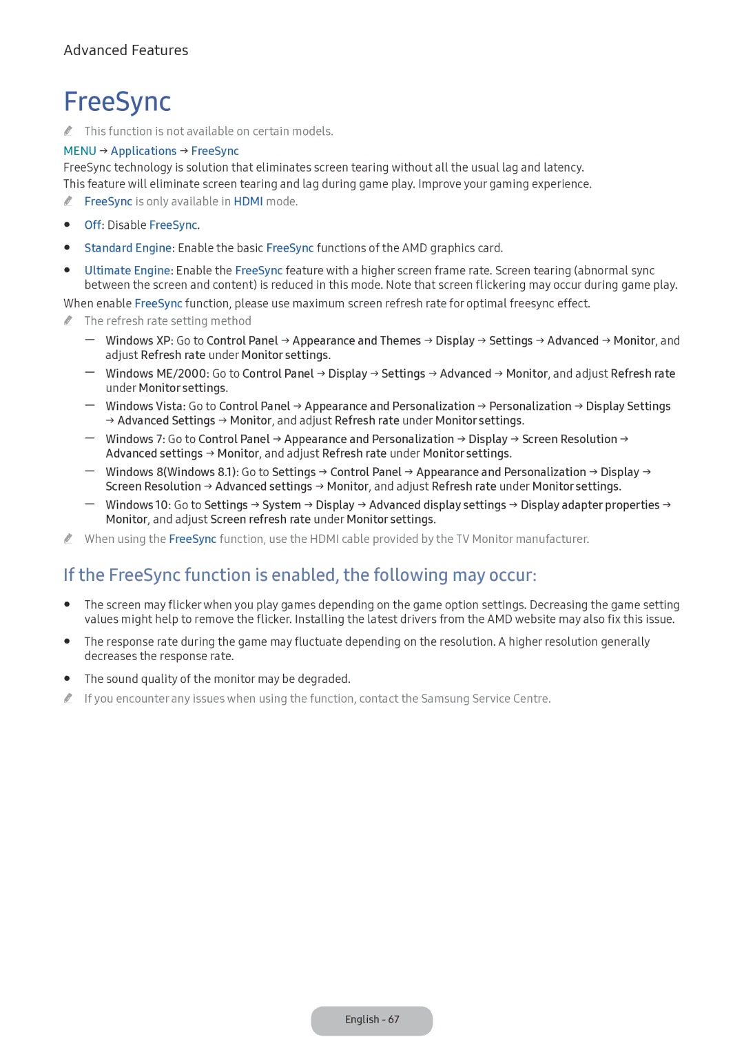 Samsung LV32F390FIXXRU manual This function is not available on certain models, Menu → Applications → FreeSync 