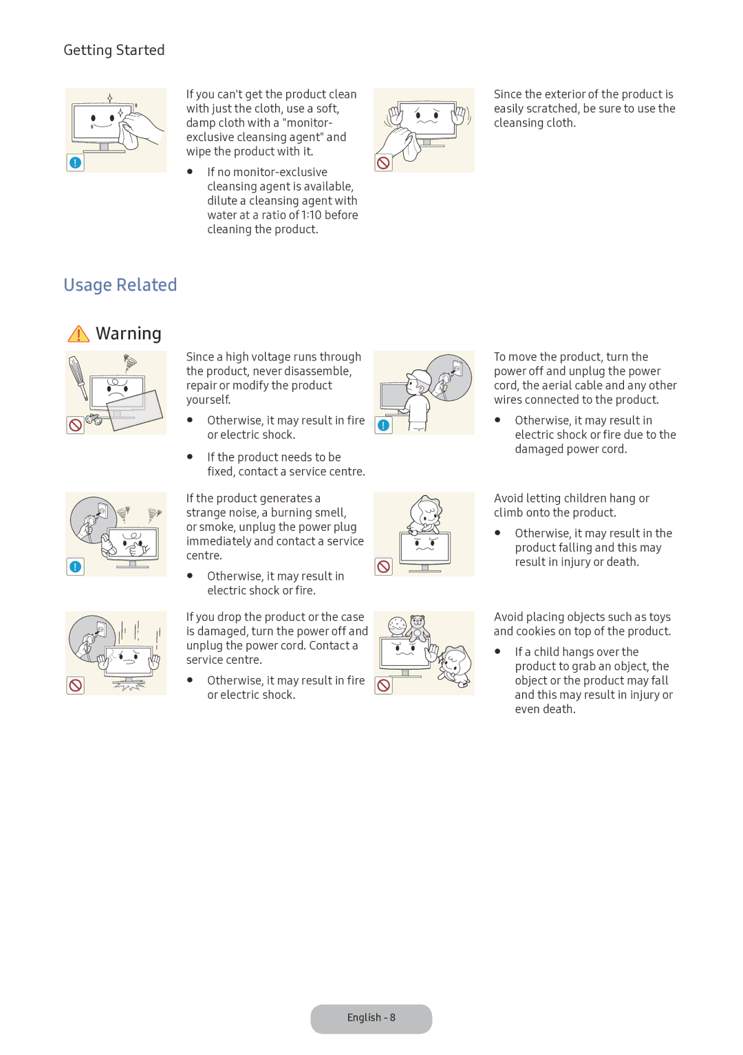 Samsung LV32F390FIXXRU manual Usage Related, Or electric shock, If the product needs to be 