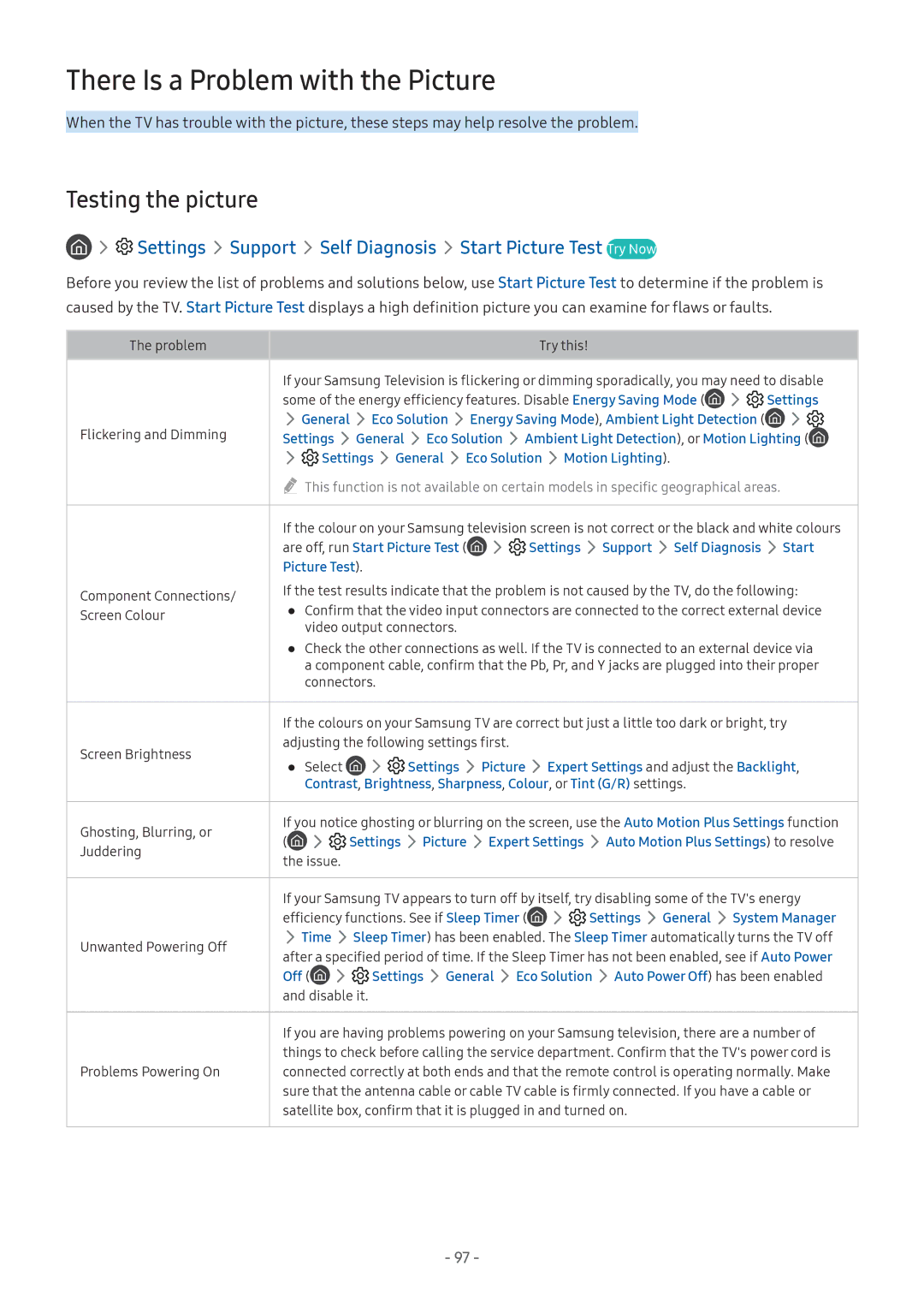 Samsung LT24H390SIXXRU, LV32F390SIXXRU, LT27H390SIXXRU manual There Is a Problem with the Picture, Testing the picture 