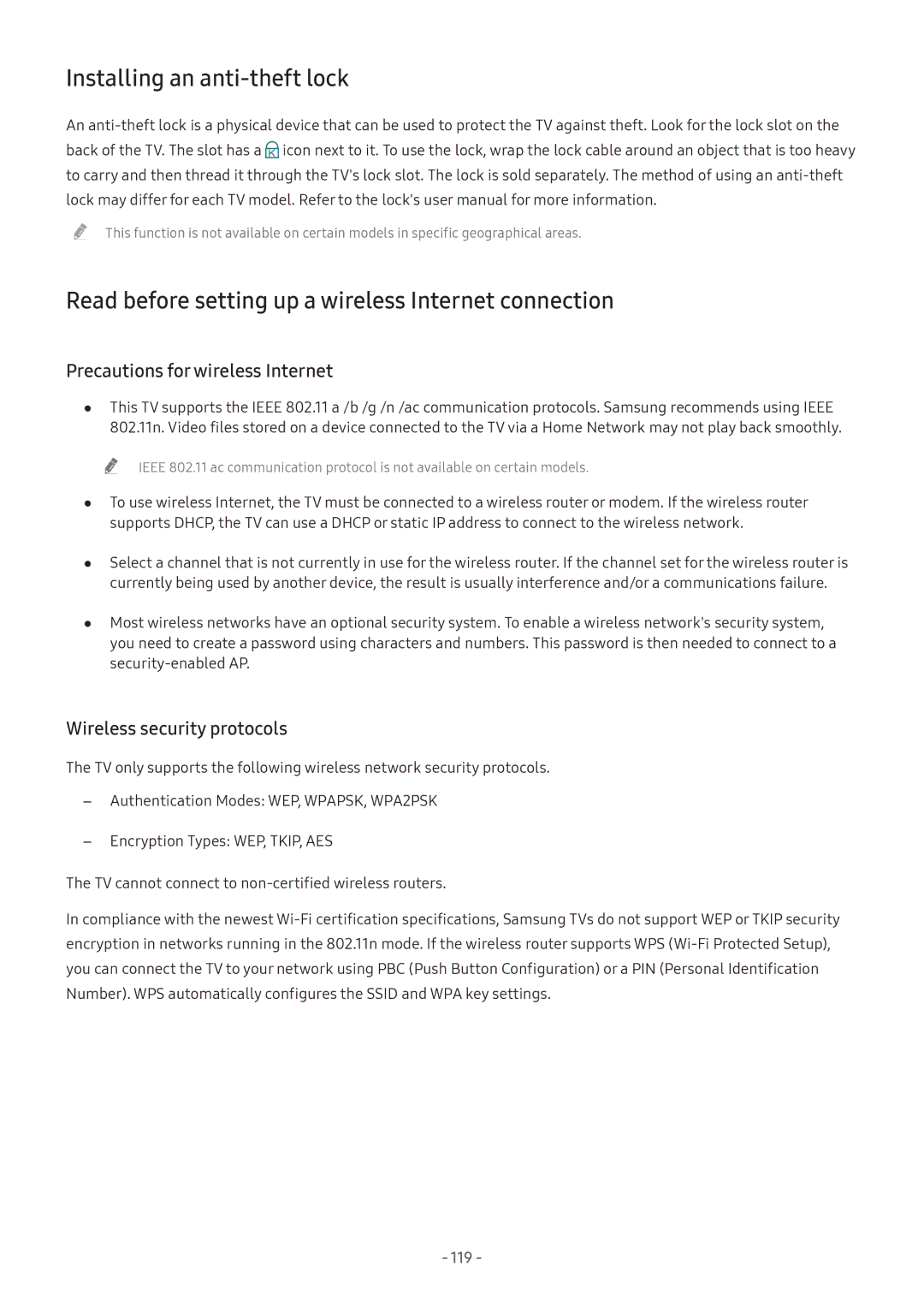 Samsung LT27H390SIXXRU manual Installing an anti-theft lock, Read before setting up a wireless Internet connection 