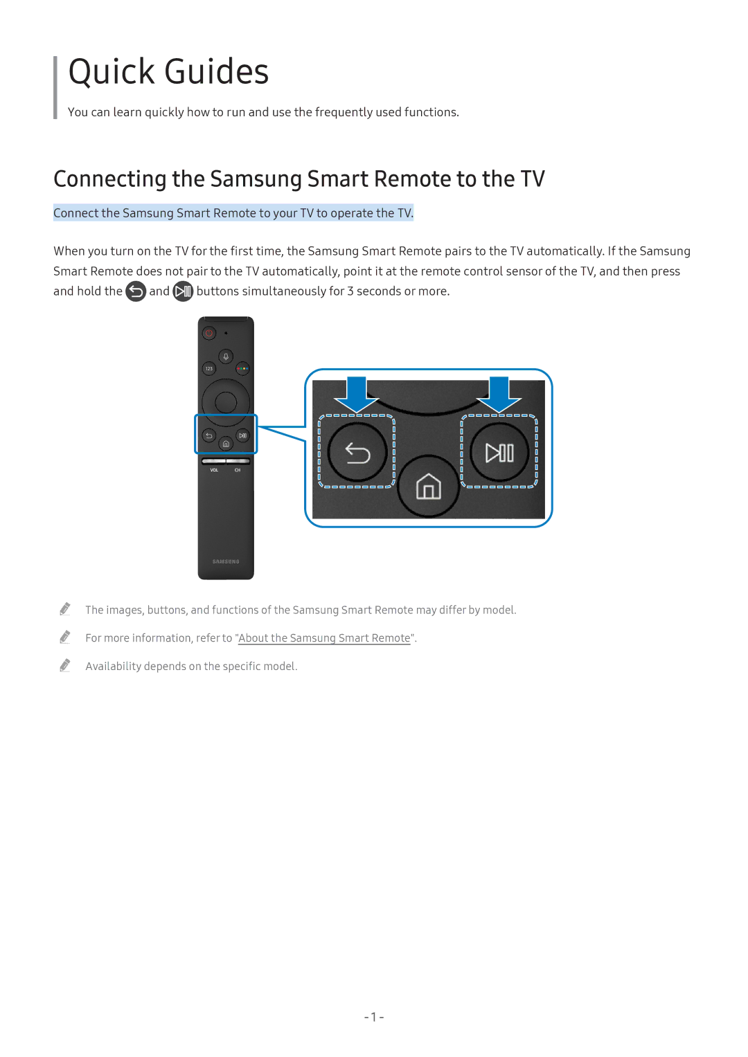 Samsung LT24H390SIXXRU, LV32F390SIXXRU, LT27H390SIXXRU manual Quick Guides, Connecting the Samsung Smart Remote to the TV 