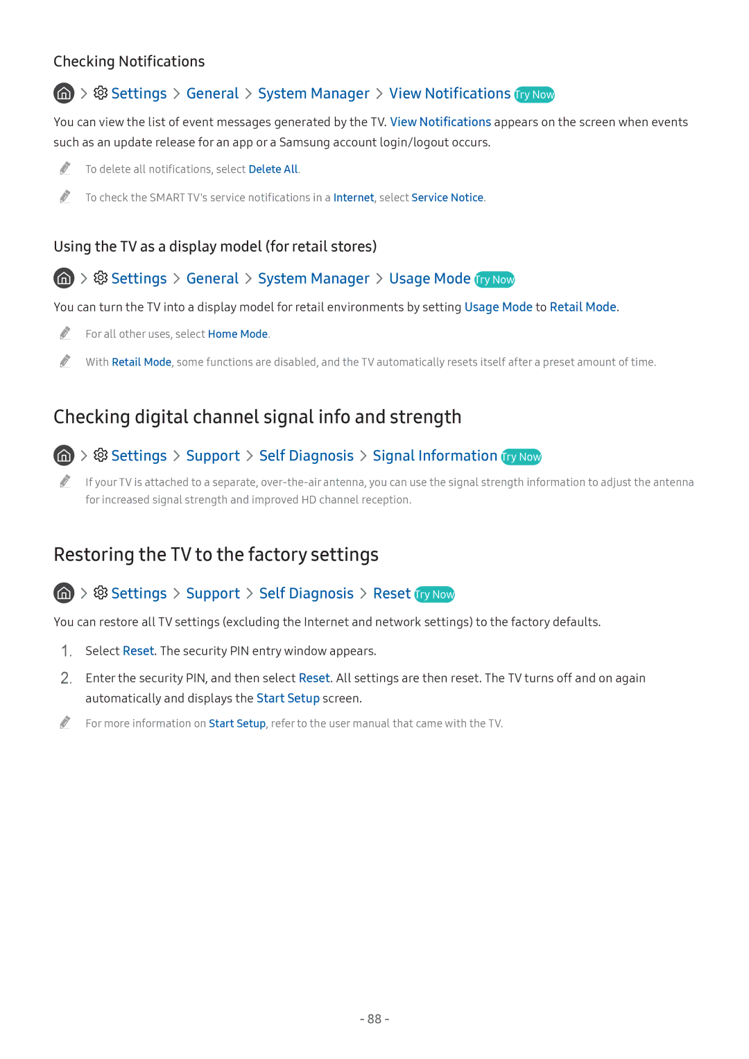 Samsung LT24H390SIXXRU manual Checking digital channel signal info and strength, Restoring the TV to the factory settings 