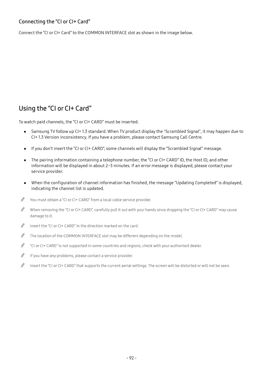 Samsung LT27H390SIXXRU, LV32F390SIXXRU, LT24H390SIXXRU manual Using the CI or CI+ Card, Connecting the CI or CI+ Card 