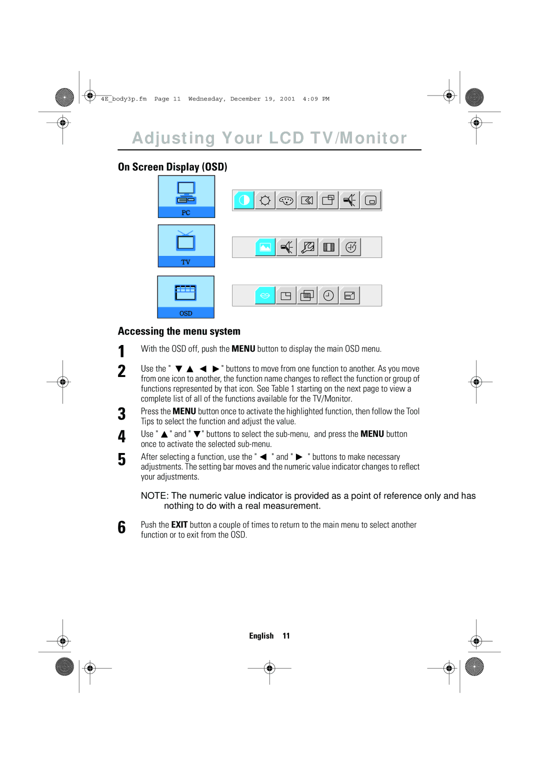 Samsung LW-15E23C, LW-17E24C Once to activate the selected sub-menu, Your adjustments, Function or to exit from the OSD 