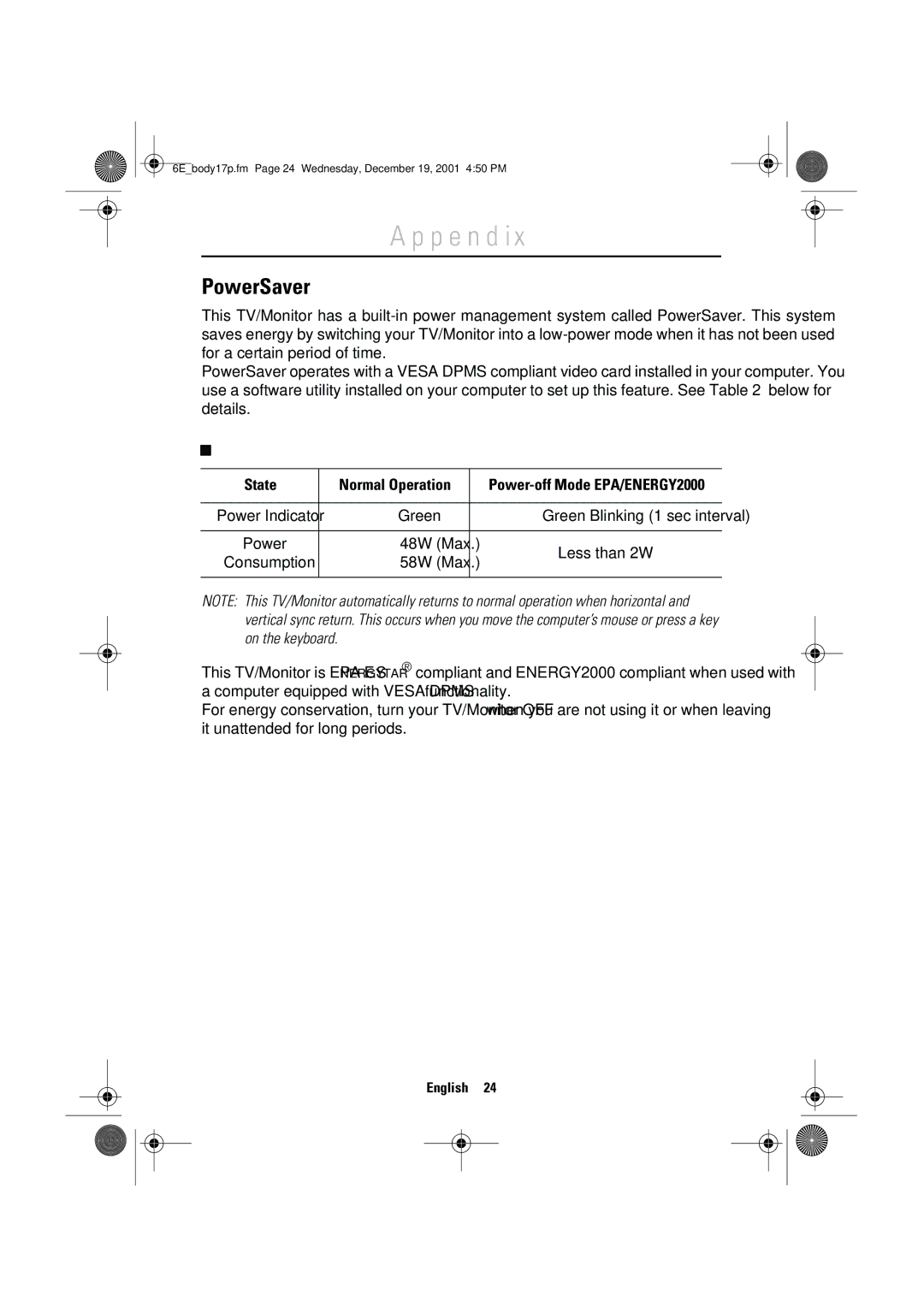 Samsung LW-17E24C, LW-15E23C user manual PowerSaver, State 